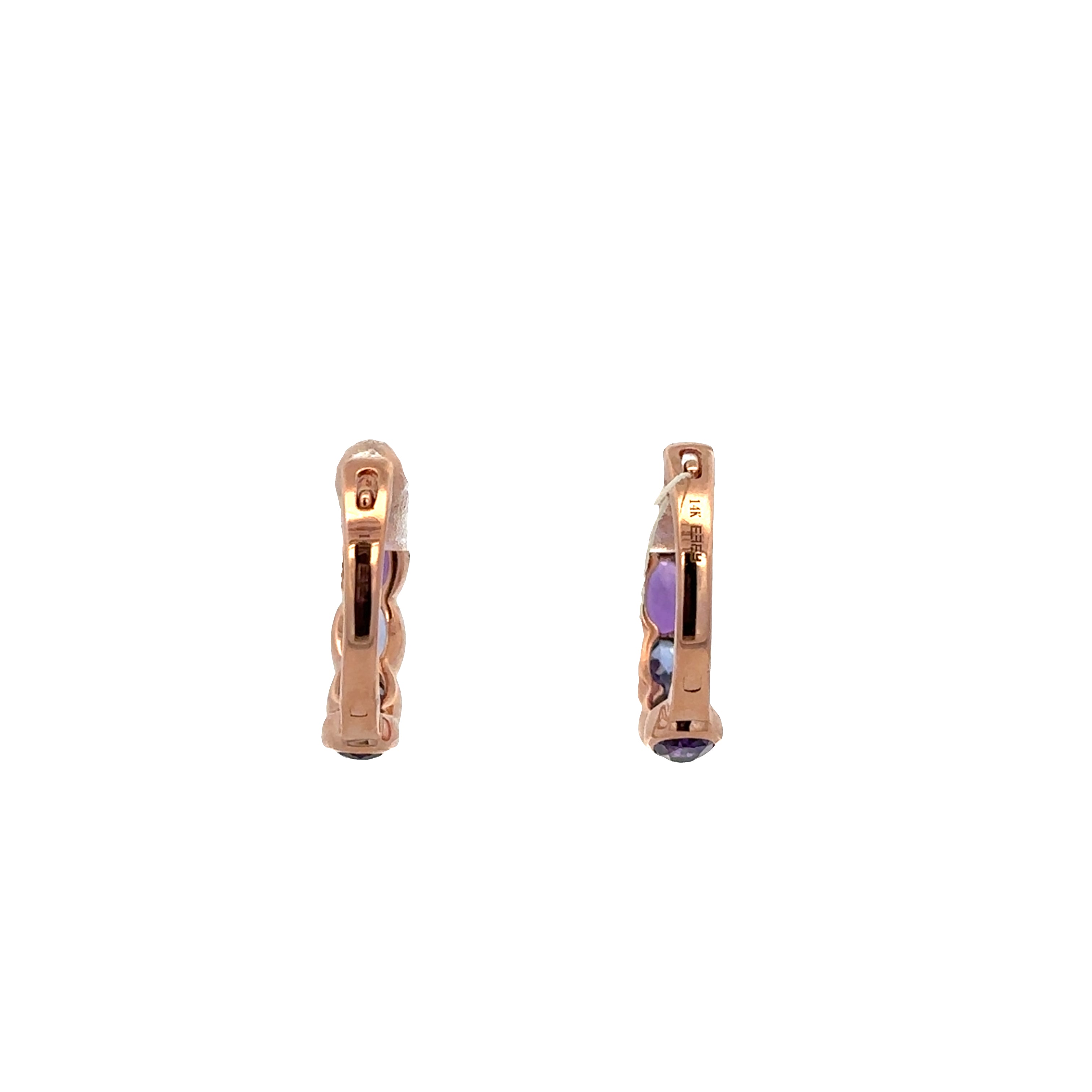 14k Rose Gold Multi-Gemstone Hoop Earrings – 5/8" Tall