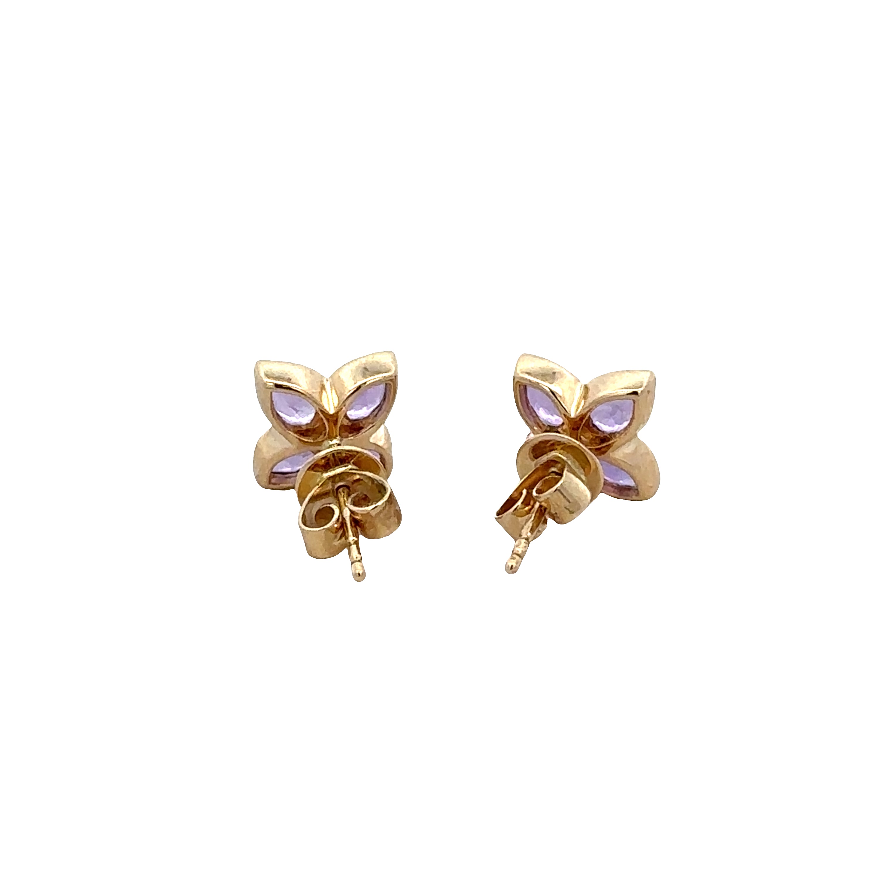 14k Yellow Gold Amethyst & Diamond Floral Stud Earrings – 7.8mm