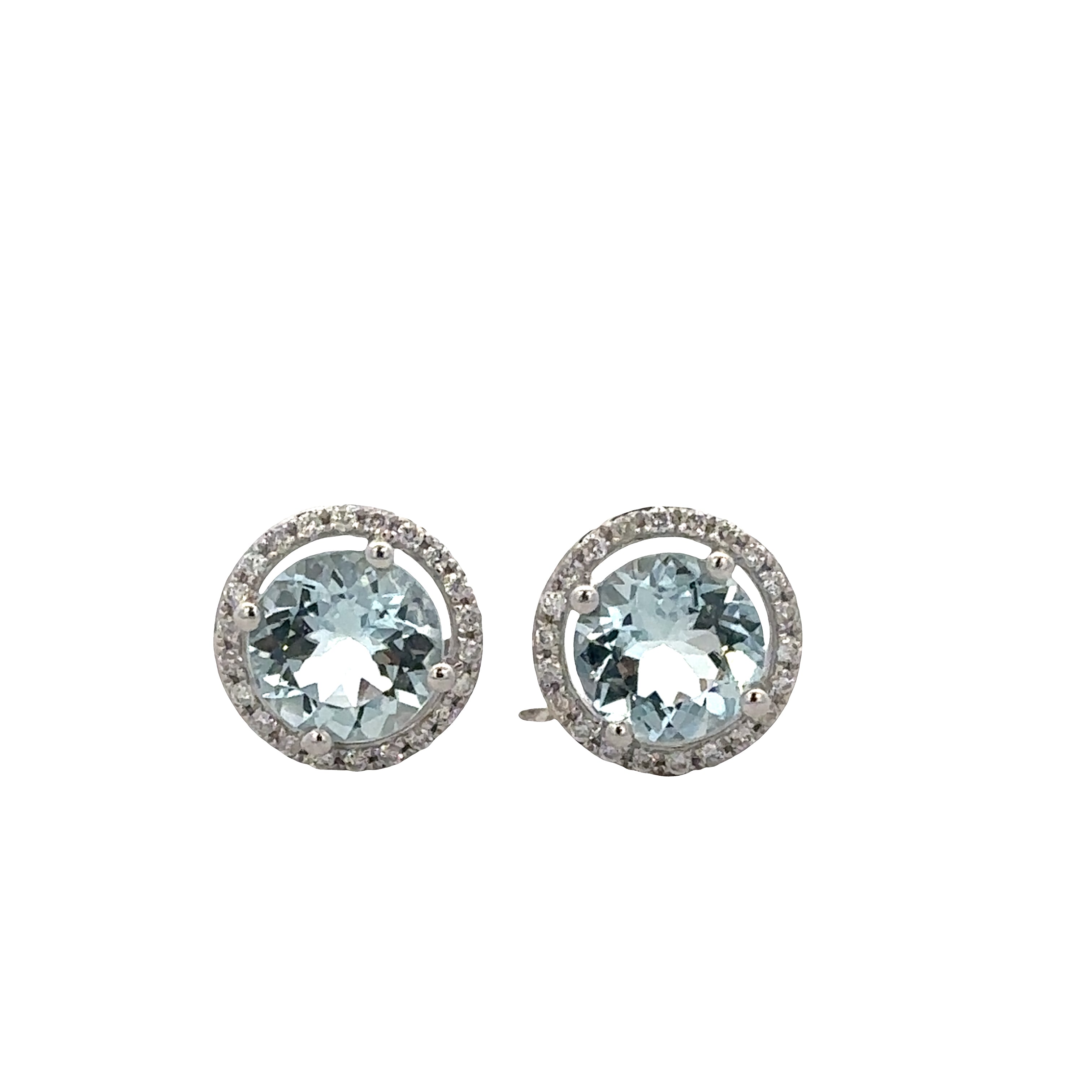 14k White Gold Aquamarine & Diamond Halo Stud Earrings