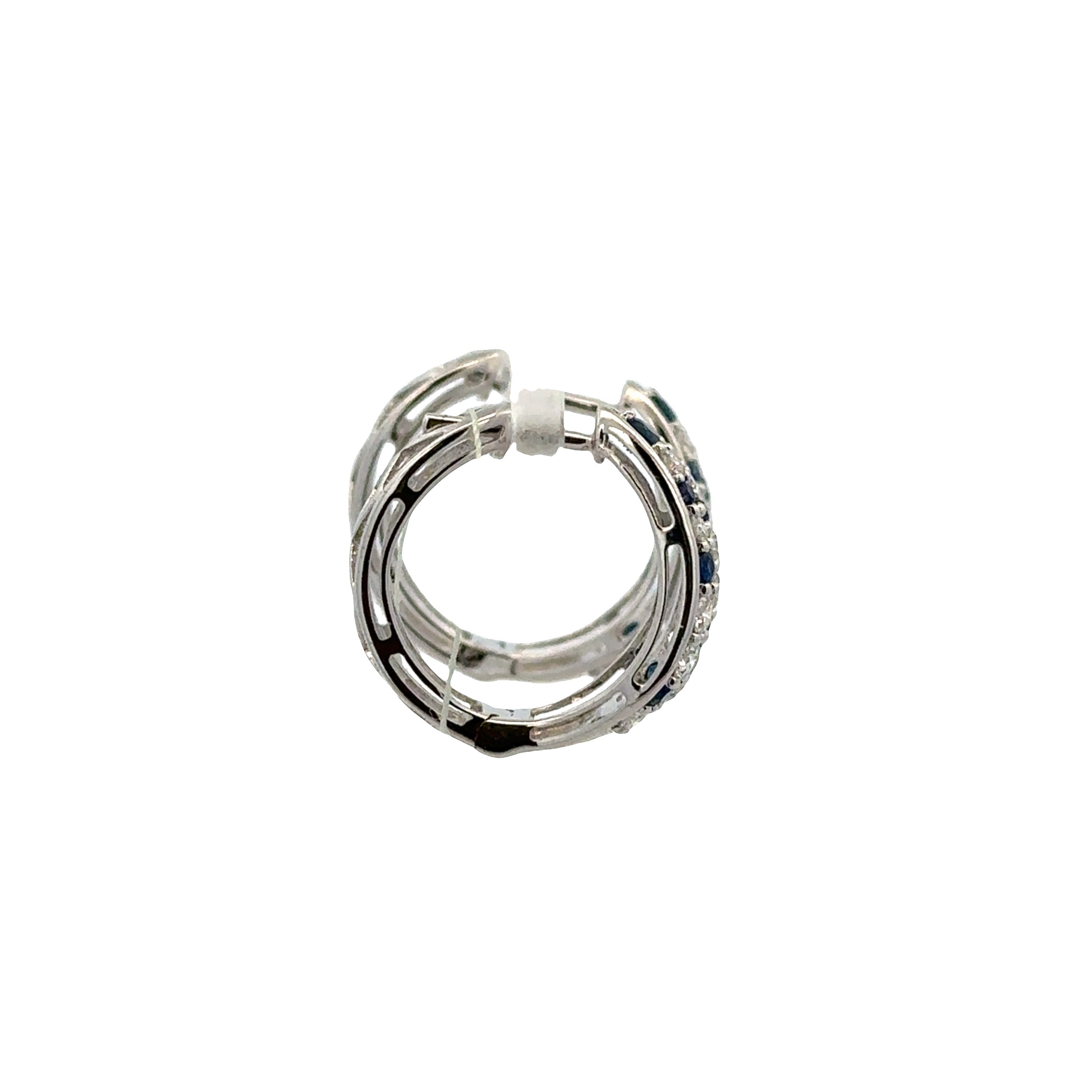 14k White Gold Sapphire & Diamond Pavé Hoop Earrings – 5/8" Tall