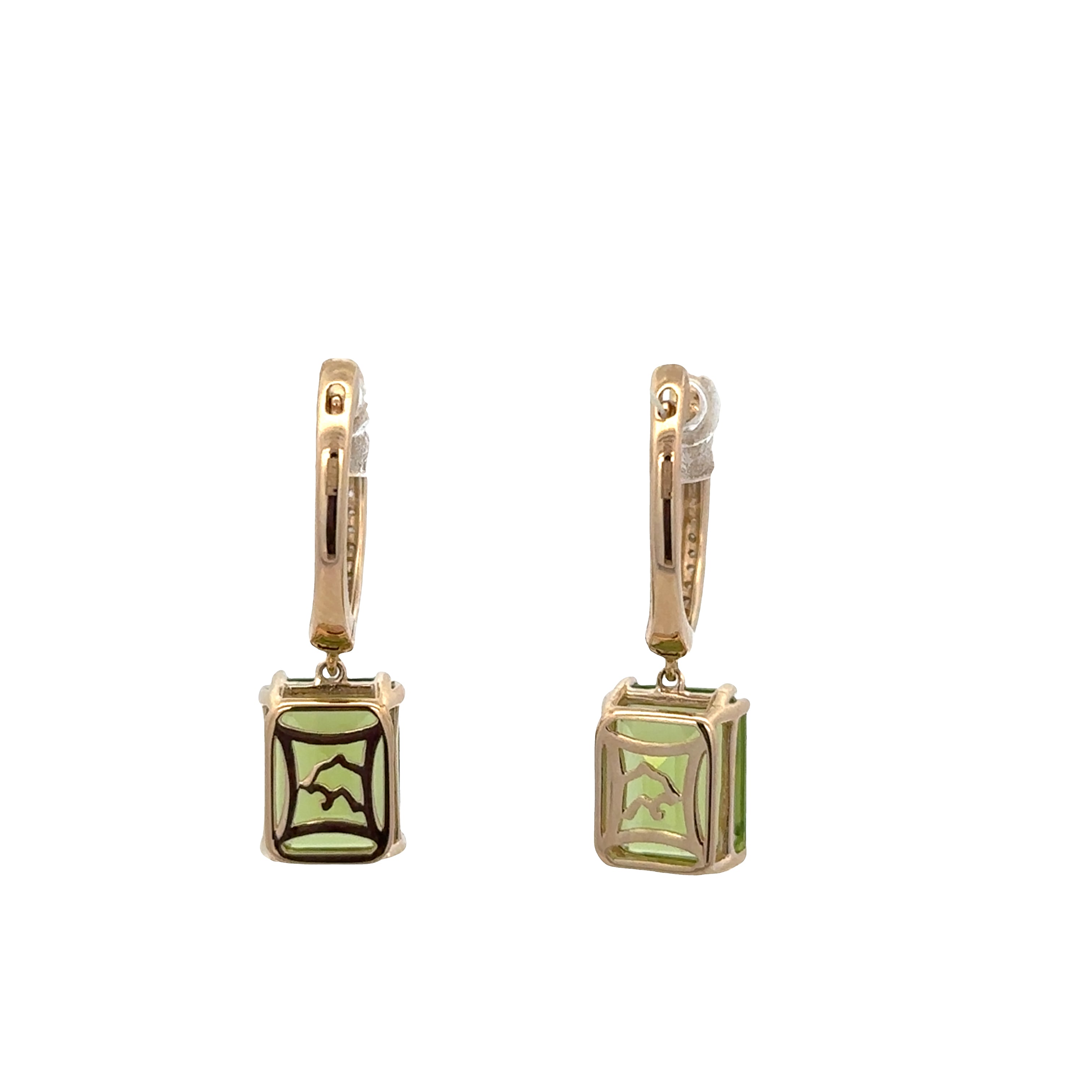 14k Yellow Gold Peridot & Diamond Dangle Earrings – 1" Tall