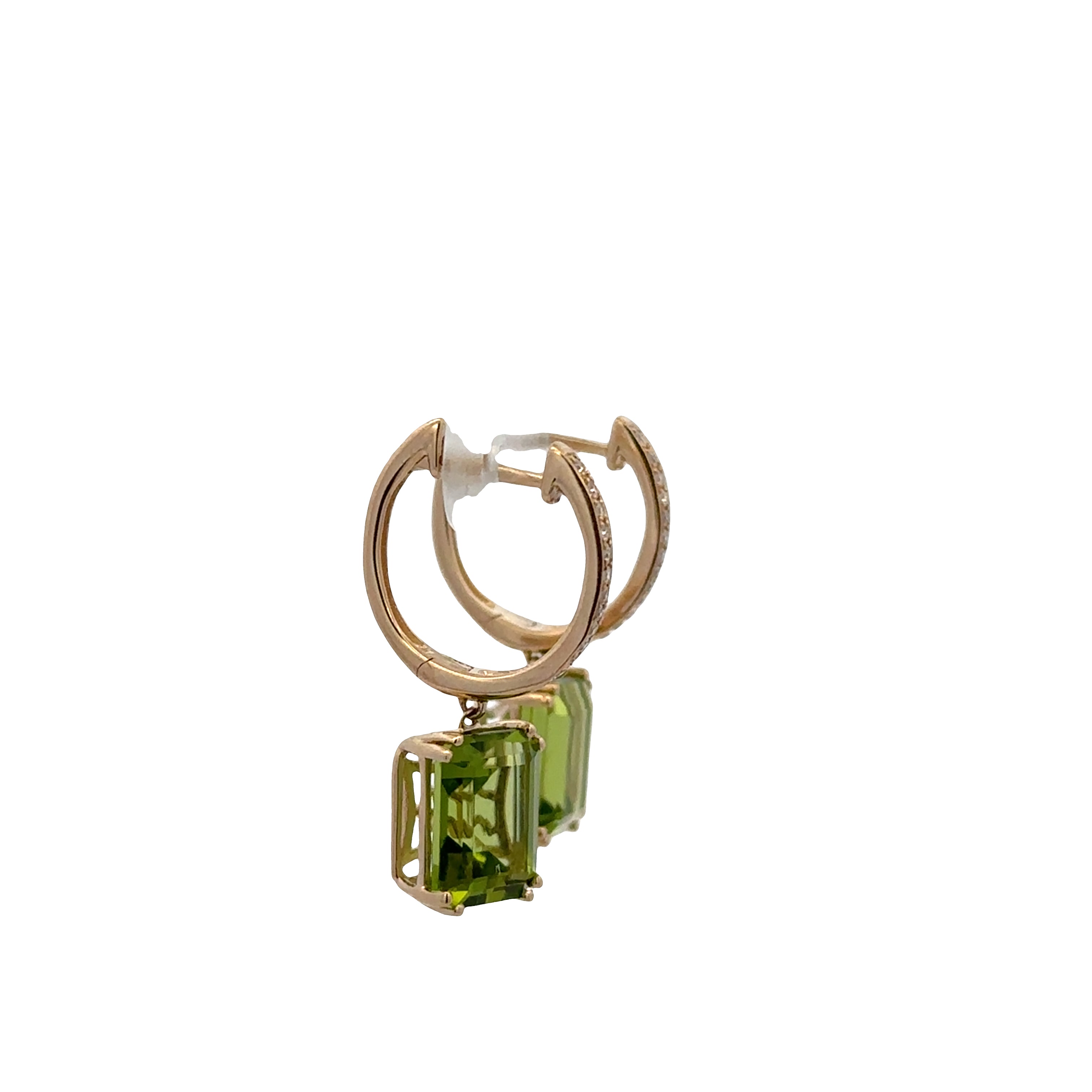14k Yellow Gold Peridot & Diamond Dangle Earrings – 1" Tall