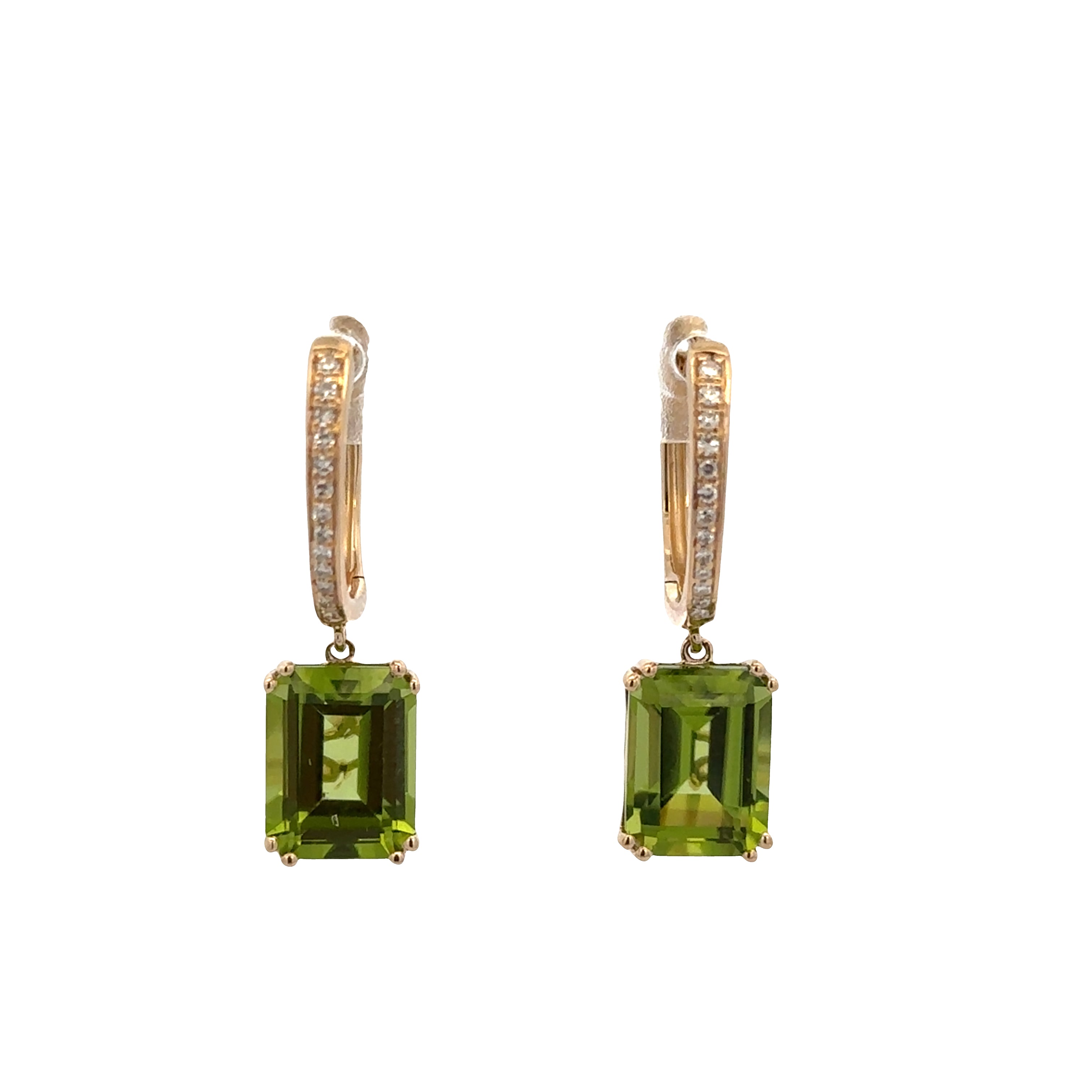 14k Yellow Gold Peridot & Diamond Dangle Earrings – 1" Tall
