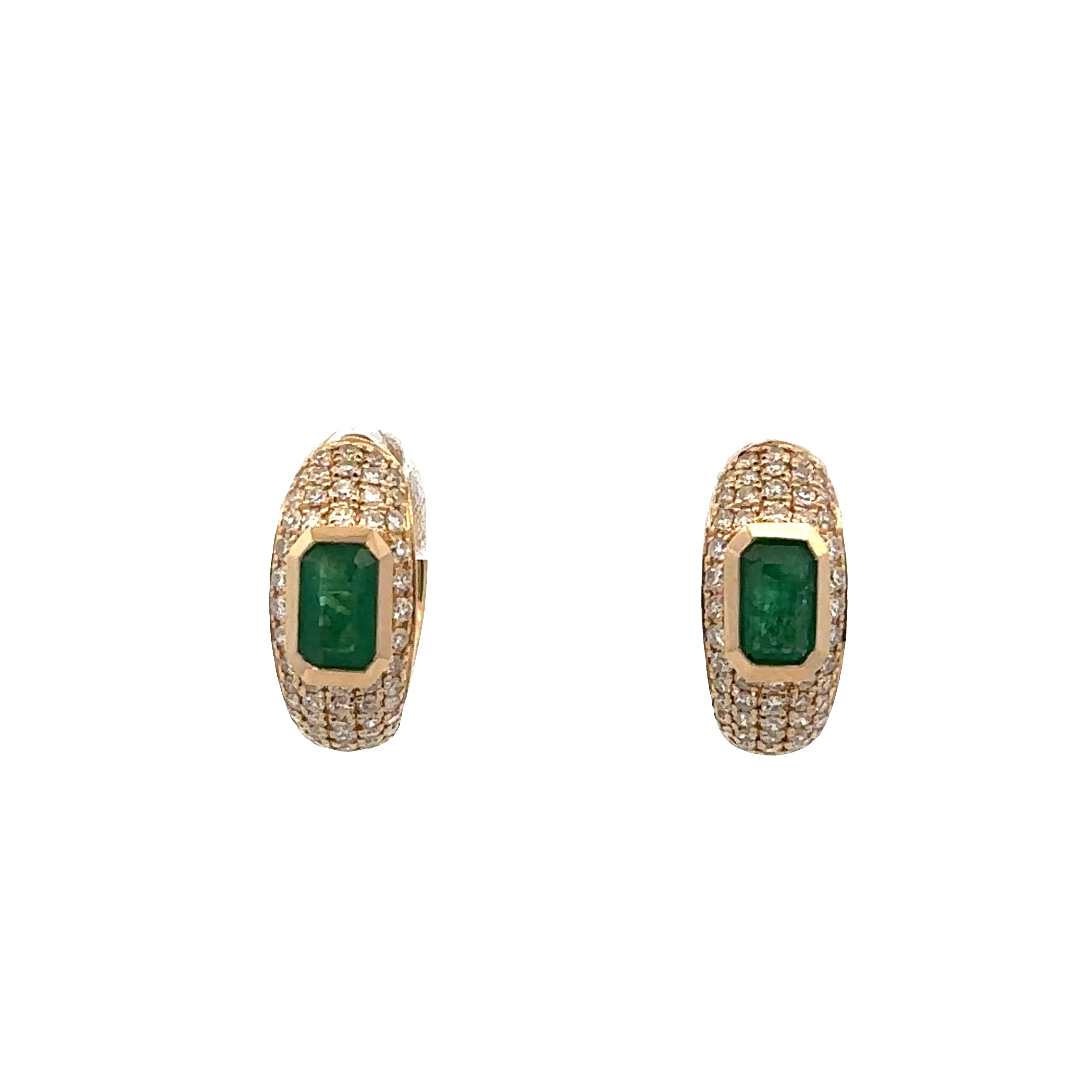 14k Yellow Gold Emerald & Diamond Hoop Earrings – 0.53 CTW