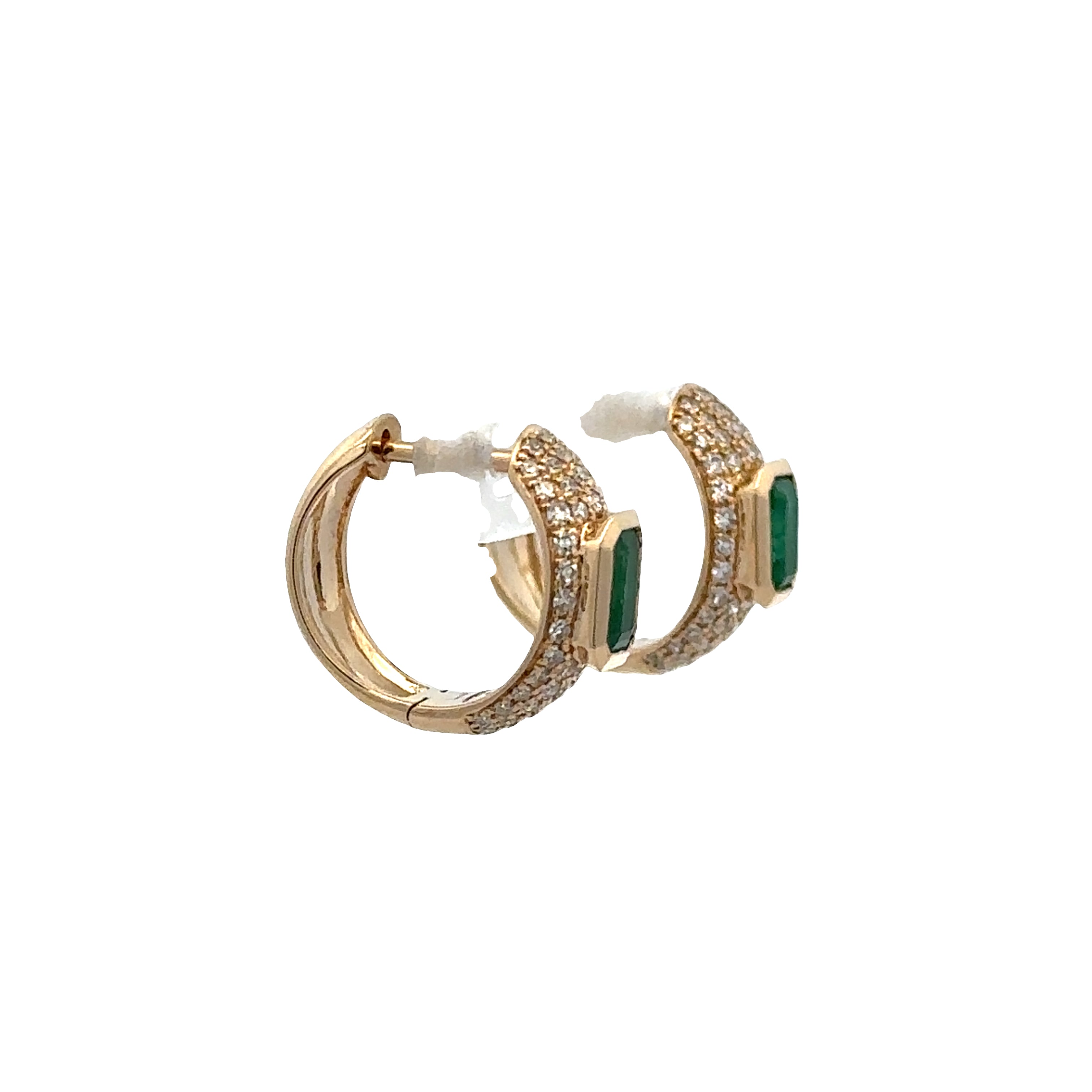 14k Yellow Gold Emerald & Diamond Hoop Earrings – 0.53 CTW