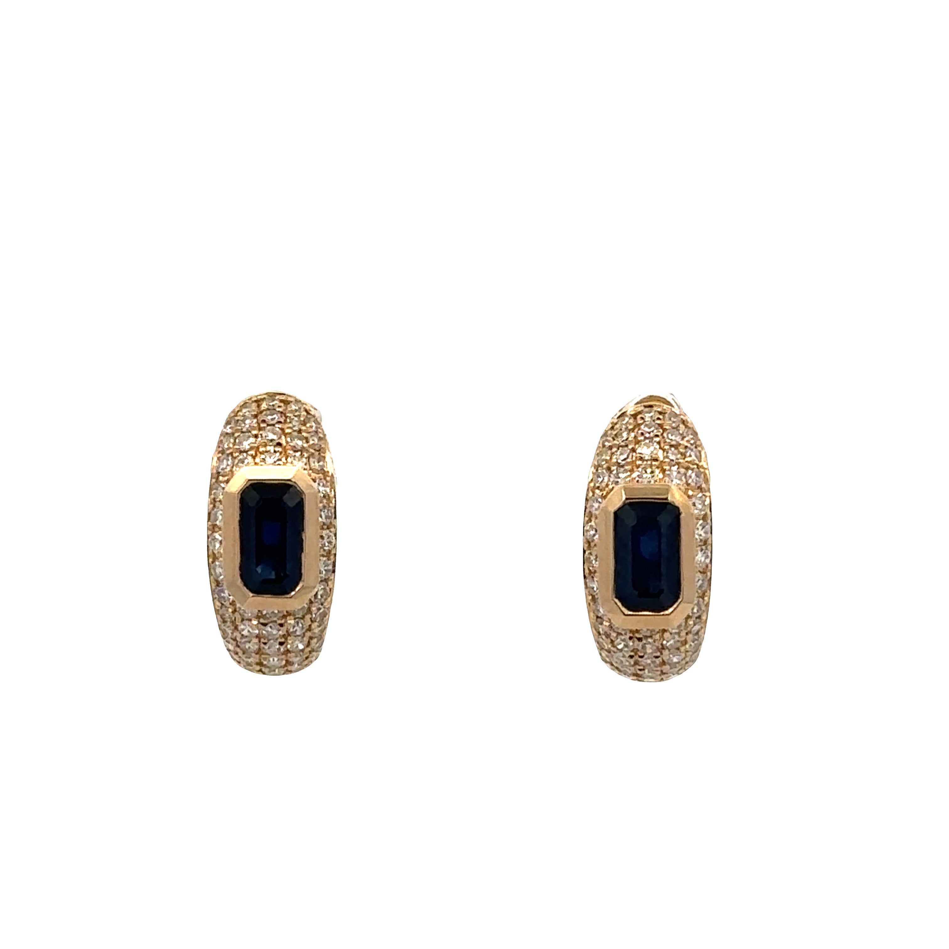 14k Yellow Gold Sapphire & Diamond Petite Hoop Earrings