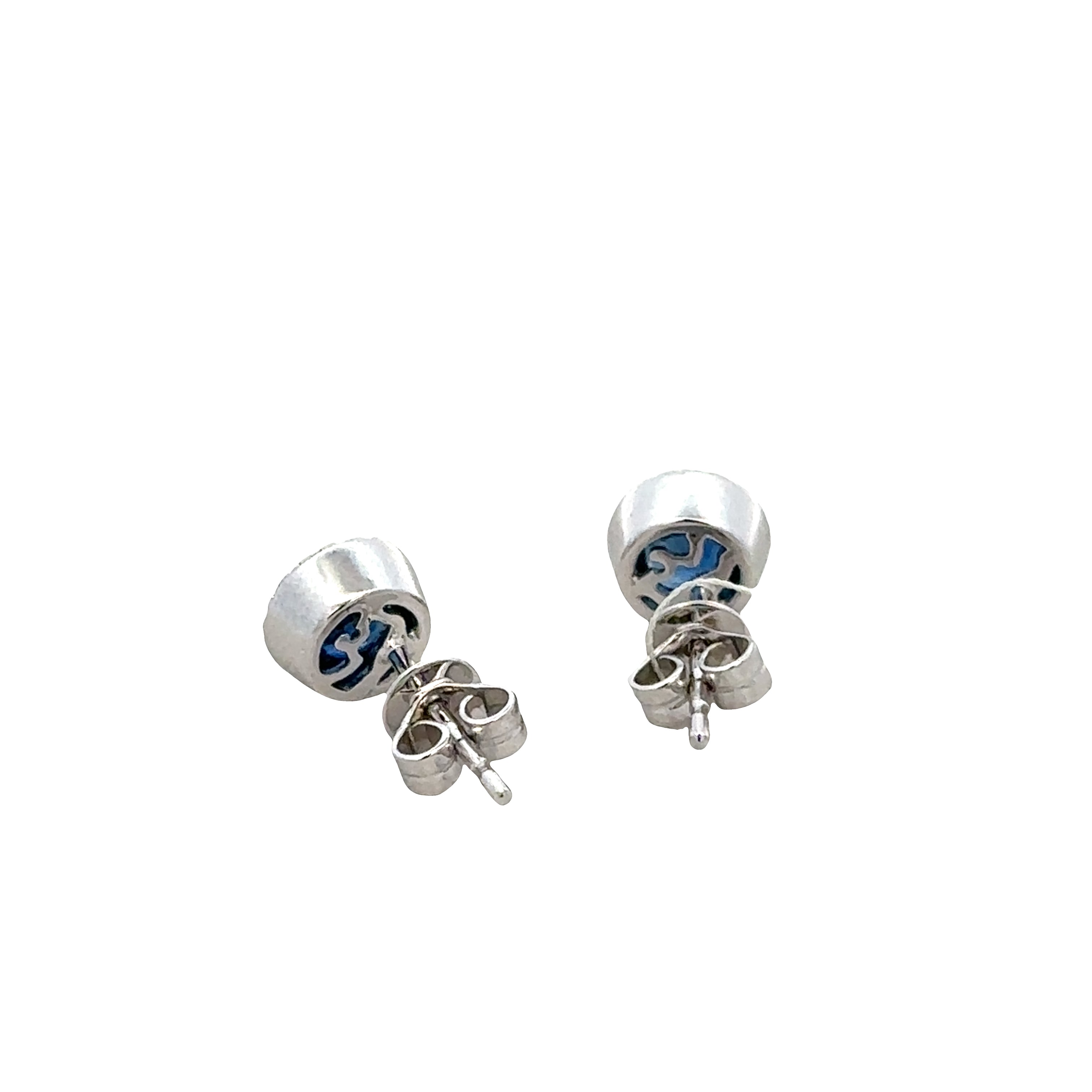 14k White Gold Sapphire & Diamond Halo Stud Earrings – 7.1mm