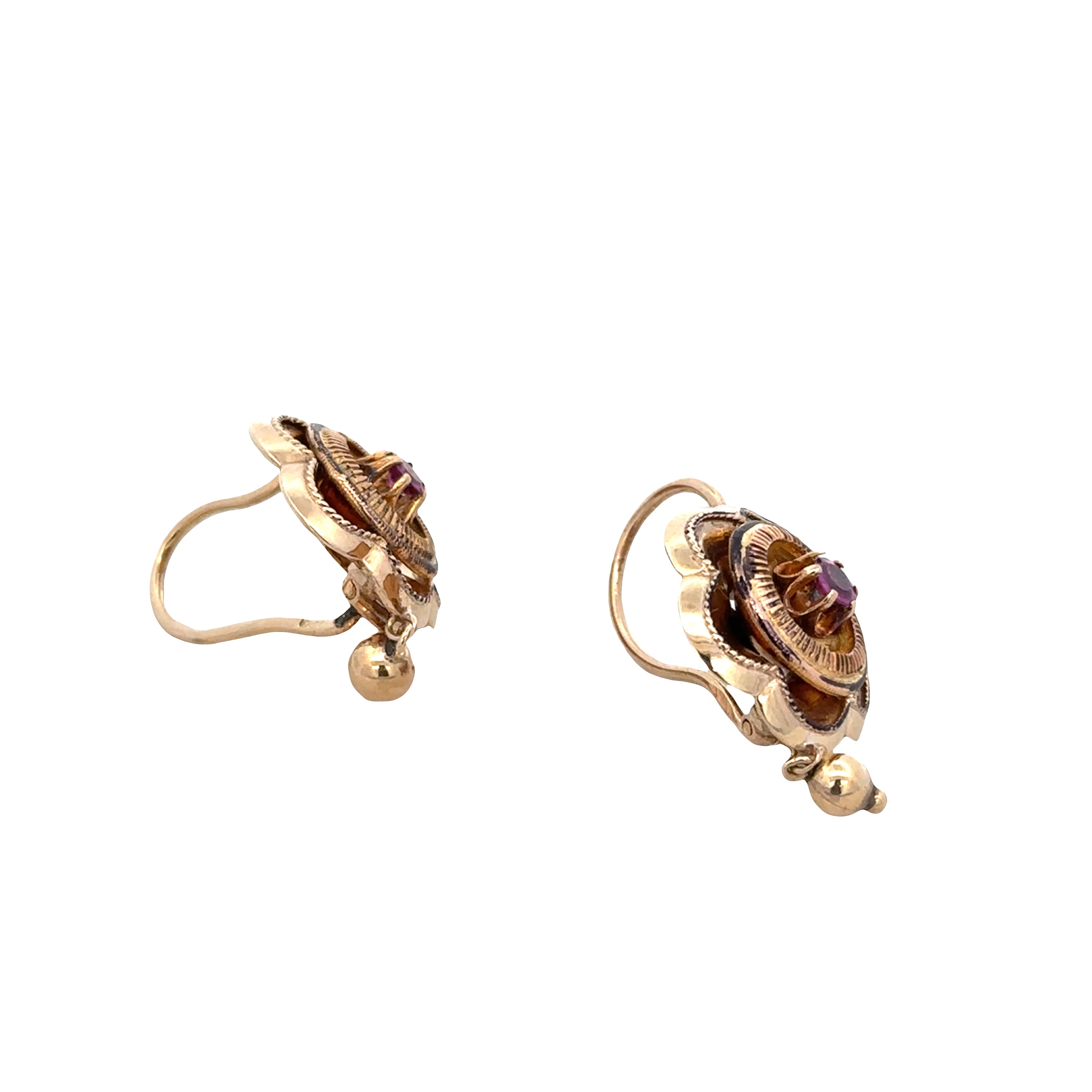Antique Victorian 14k Rose Gold Amethyst Floral Earrings – Circa 1890s