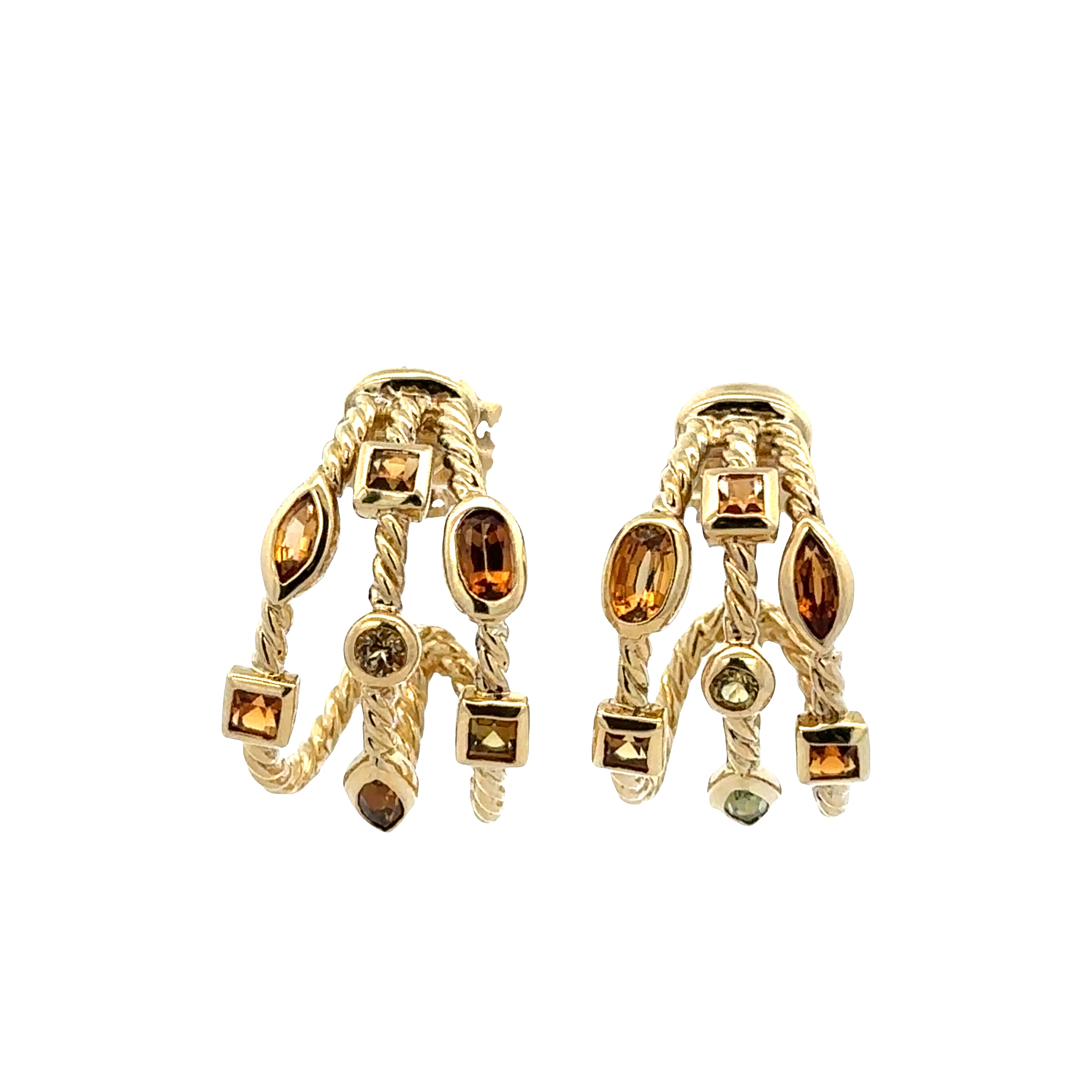 18k Yellow Gold David Yurman Multi Gemstone Huggie Earrings – 2.20 CTW