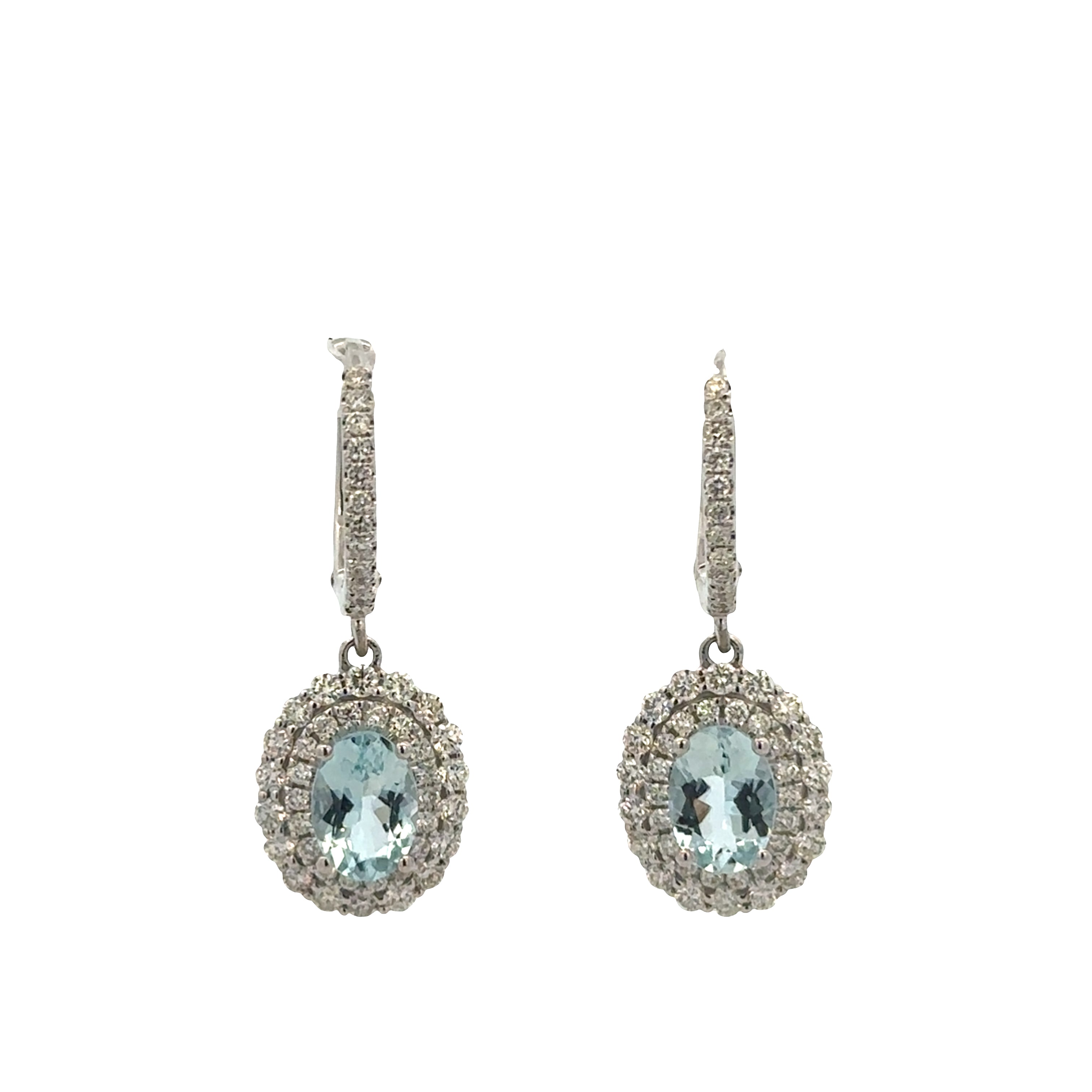 14k White Gold Aquamarine & Diamond Dangle Earrings – 1" Tall