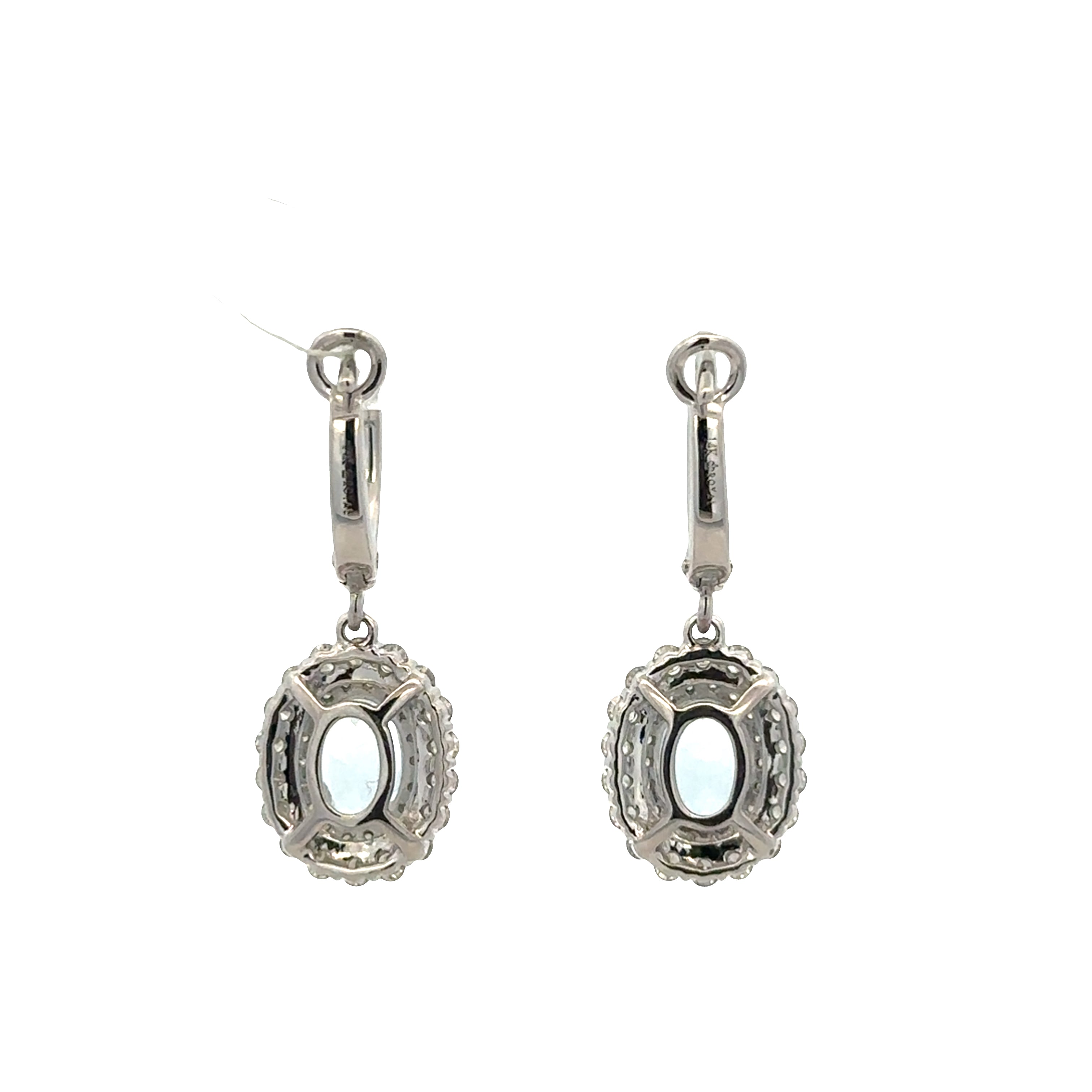 14k White Gold Aquamarine & Diamond Dangle Earrings – 1" Tall