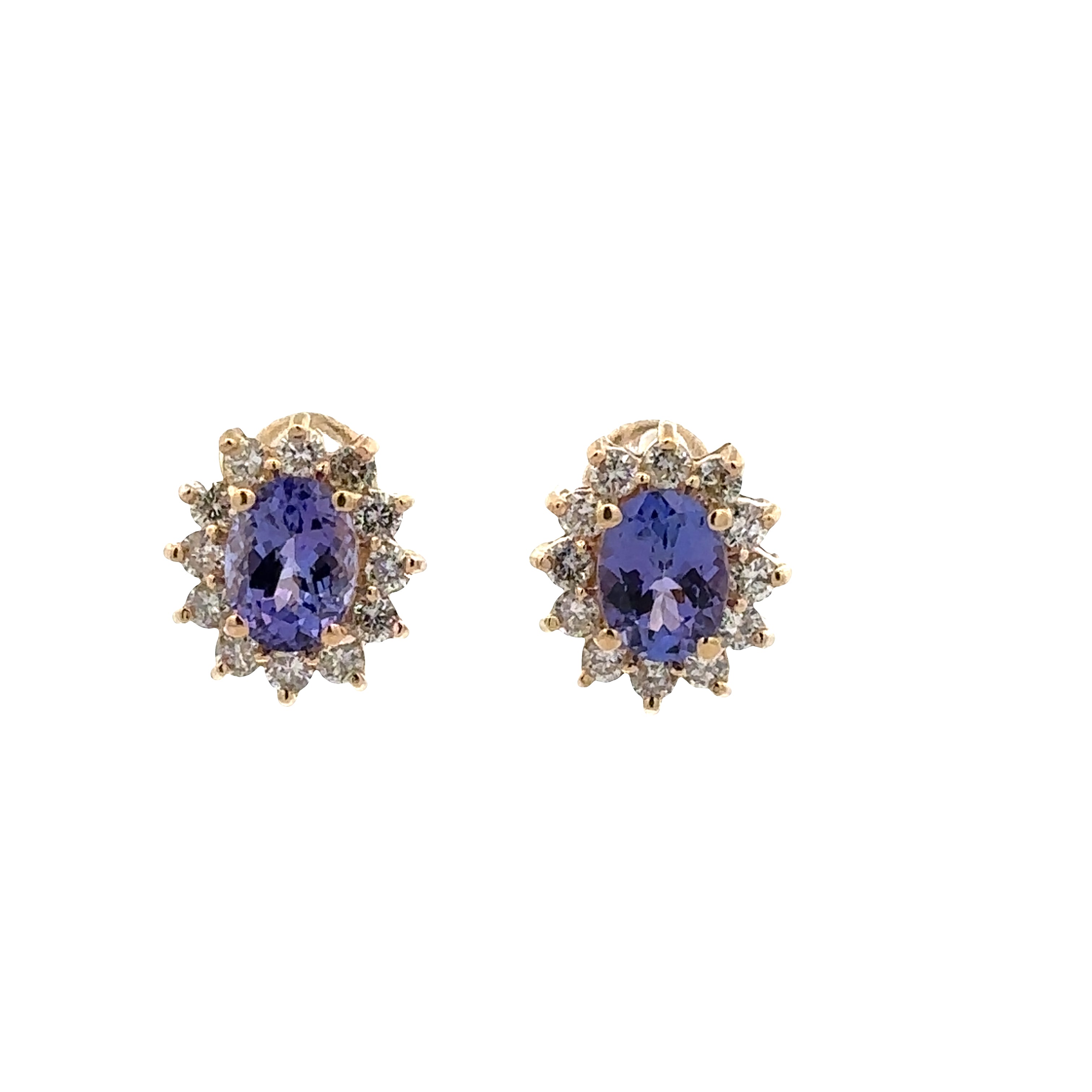 14k Yellow Gold Tanzanite & Diamond Stud Earrings – 1/2" Tall