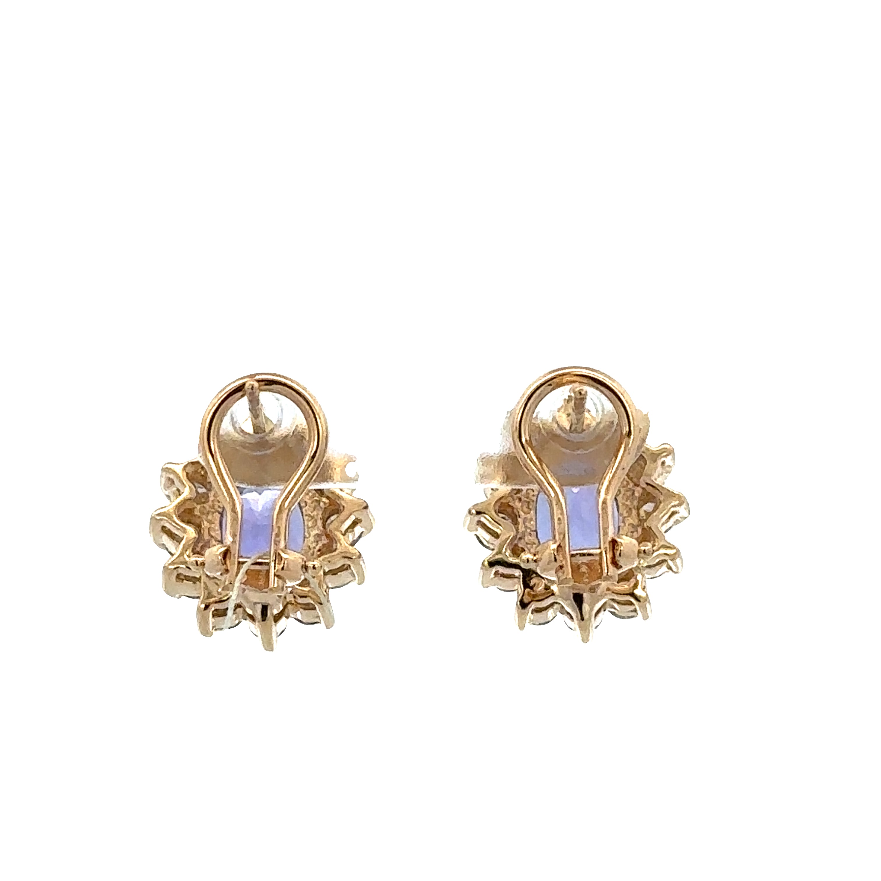 14k Yellow Gold Tanzanite & Diamond Stud Earrings – 1/2" Tall