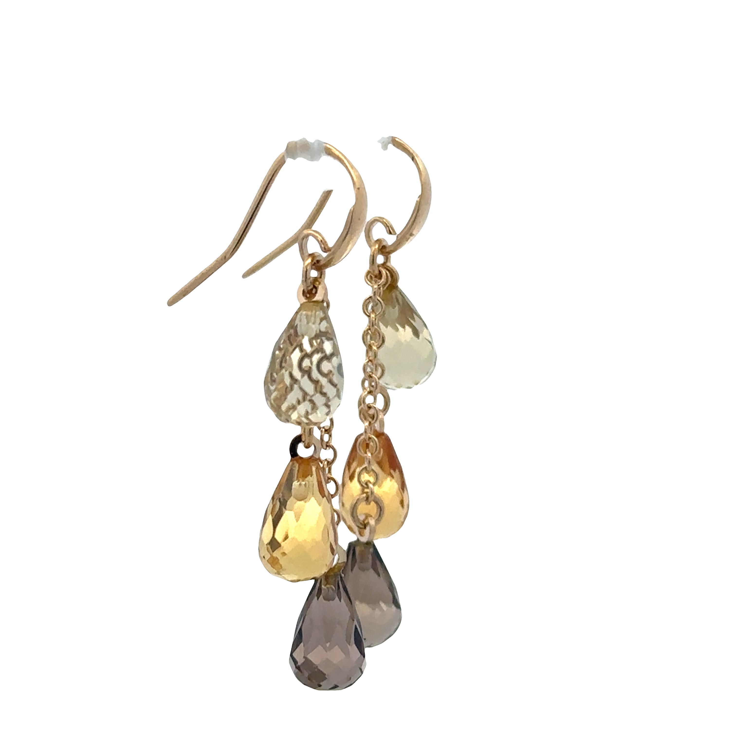 14k Yellow Gold Multi-Gem Briolette Dangle Earrings – 1 5/8" Tall