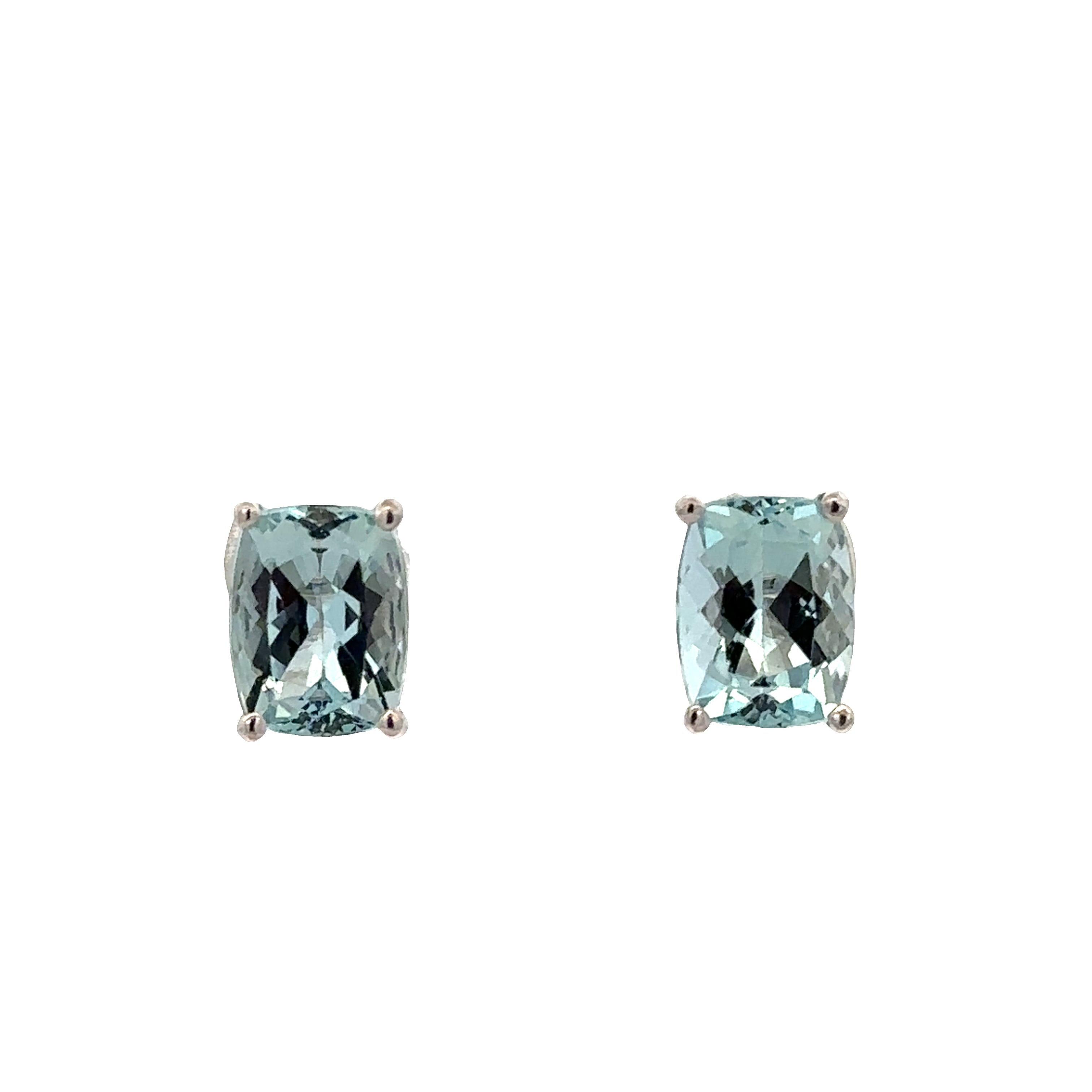 14k White Gold Aquamarine Cushion-Cut Stud Earrings