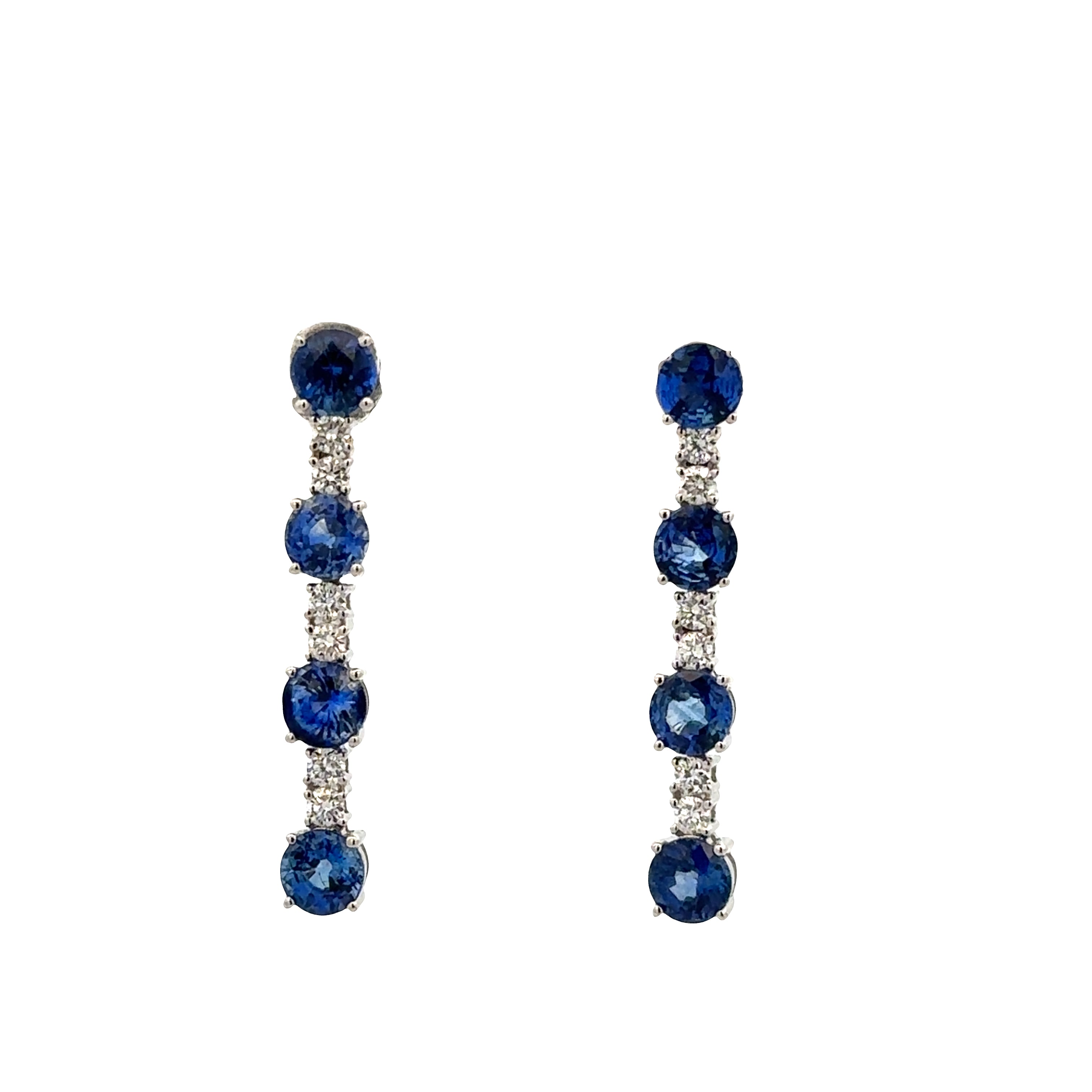 14k White Gold Sapphire & Diamond Drop Style Earrings – 1" Tall