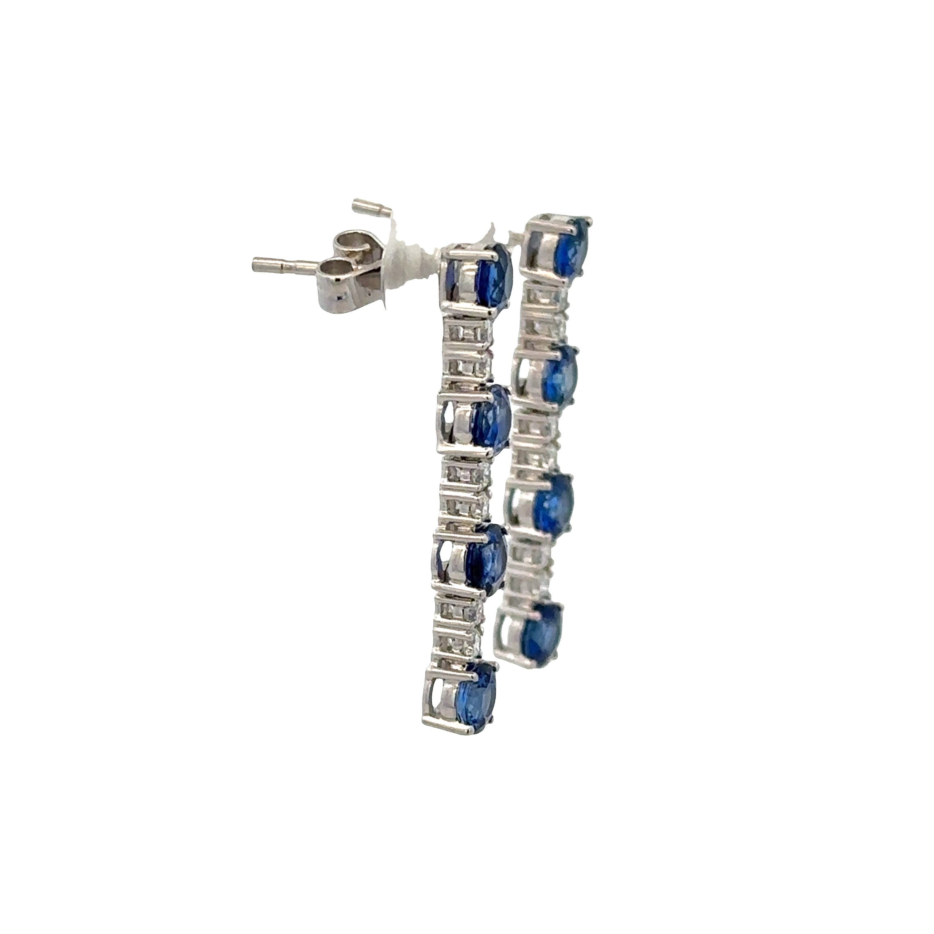 14k White Gold Sapphire & Diamond Drop Style Earrings – 1" Tall
