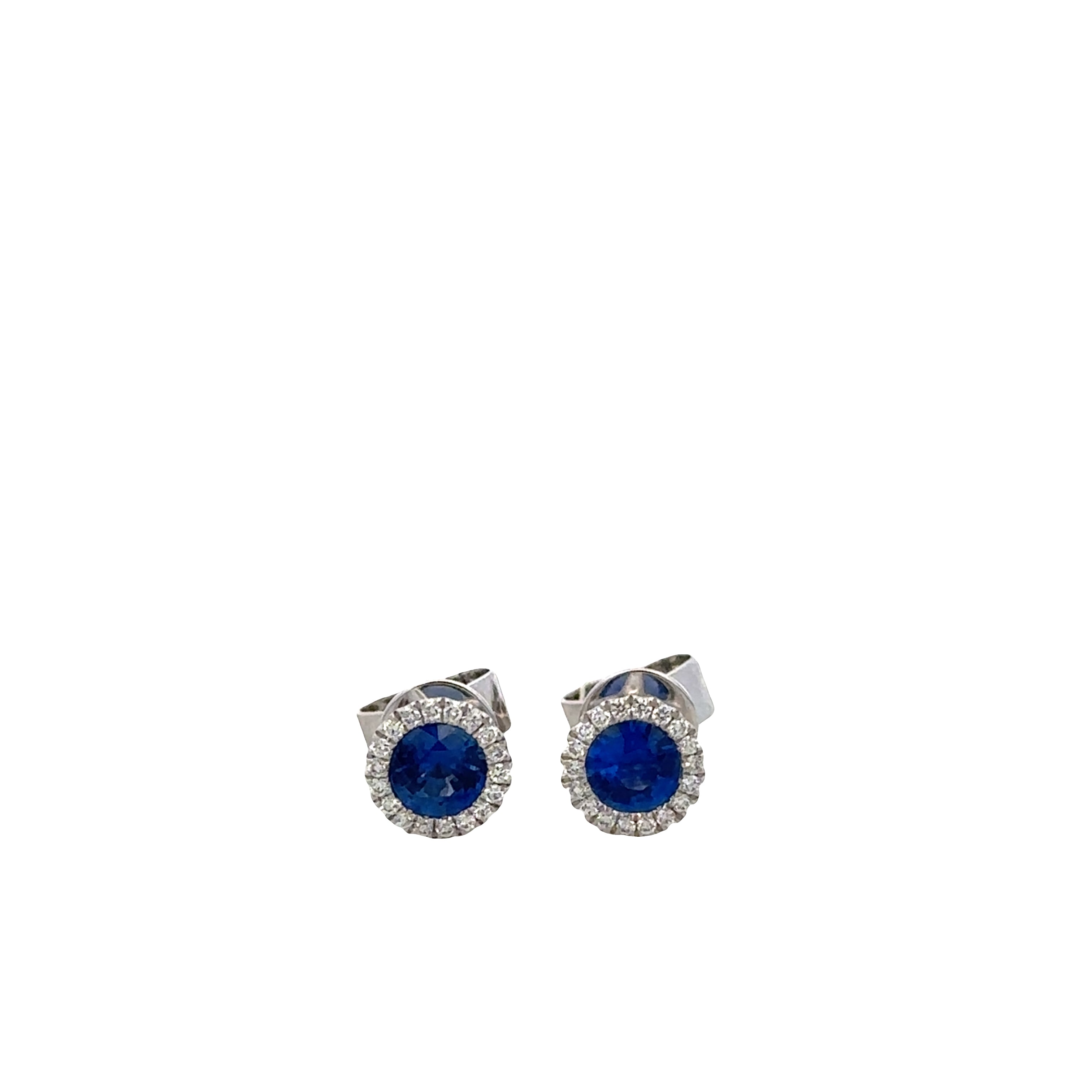 14k White Gold Sapphire & Diamond Halo Stud Earring