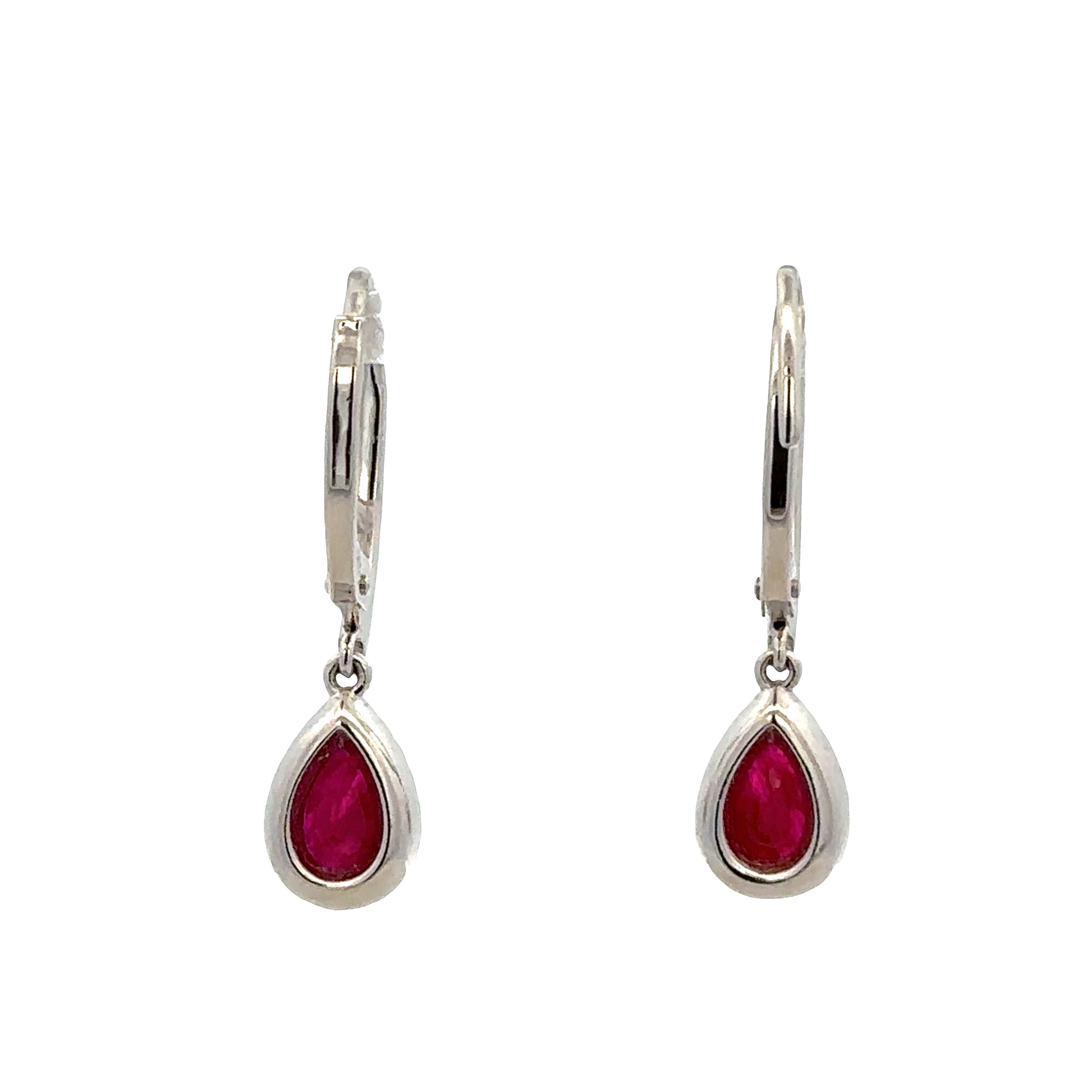 14k White Gold Ruby & Diamond Halo Drop Earrings