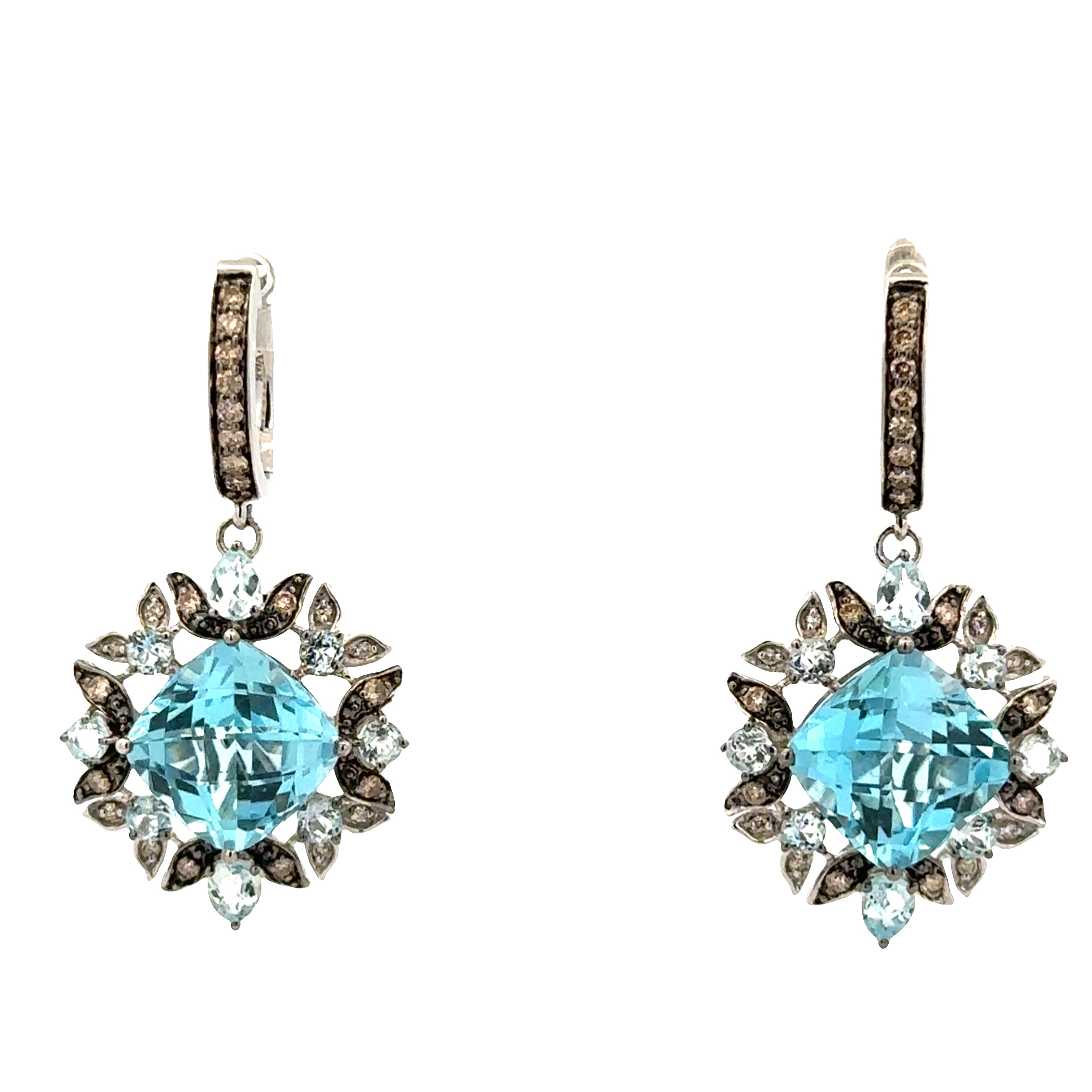 Estate Le Vian 14k White Gold Blue Topaz, Aquamarine & Diamond Drop Earrings