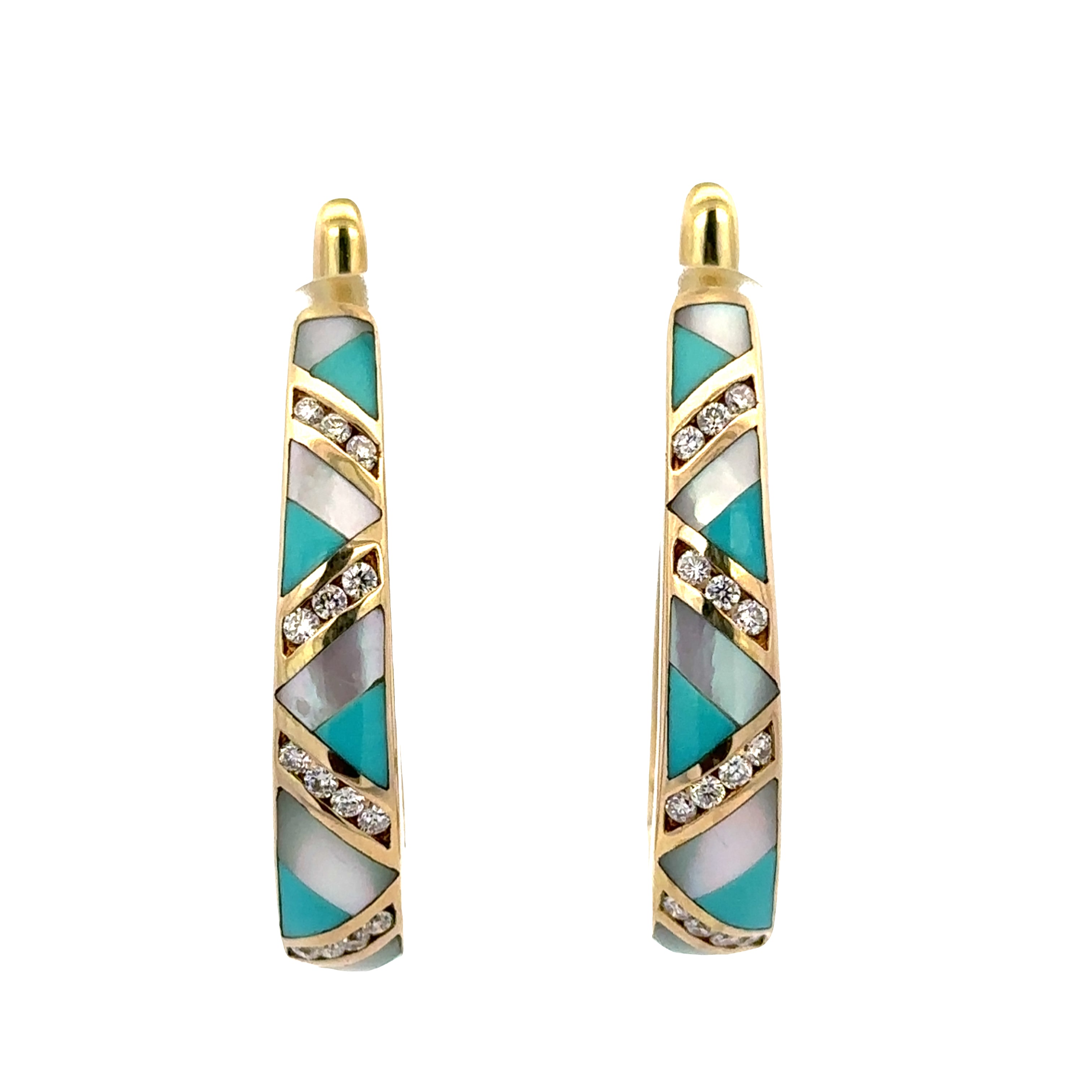 Estate Asch Grossbardt 14k Yellow Gold Turquoise, Mother-of-Pearl & Diamond Earrings