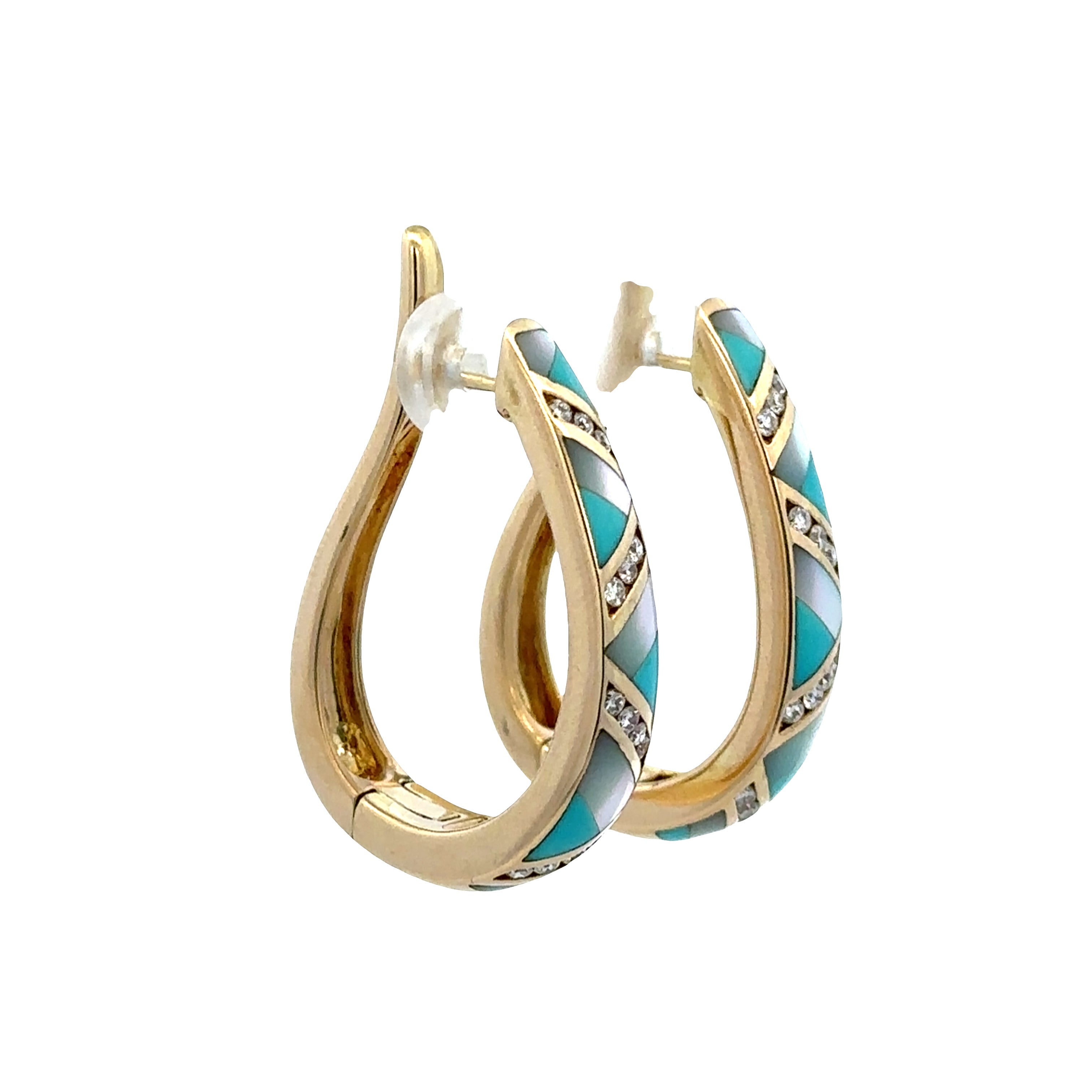 Estate Asch Grossbardt 14k Yellow Gold Turquoise, Mother-of-Pearl & Diamond Earrings