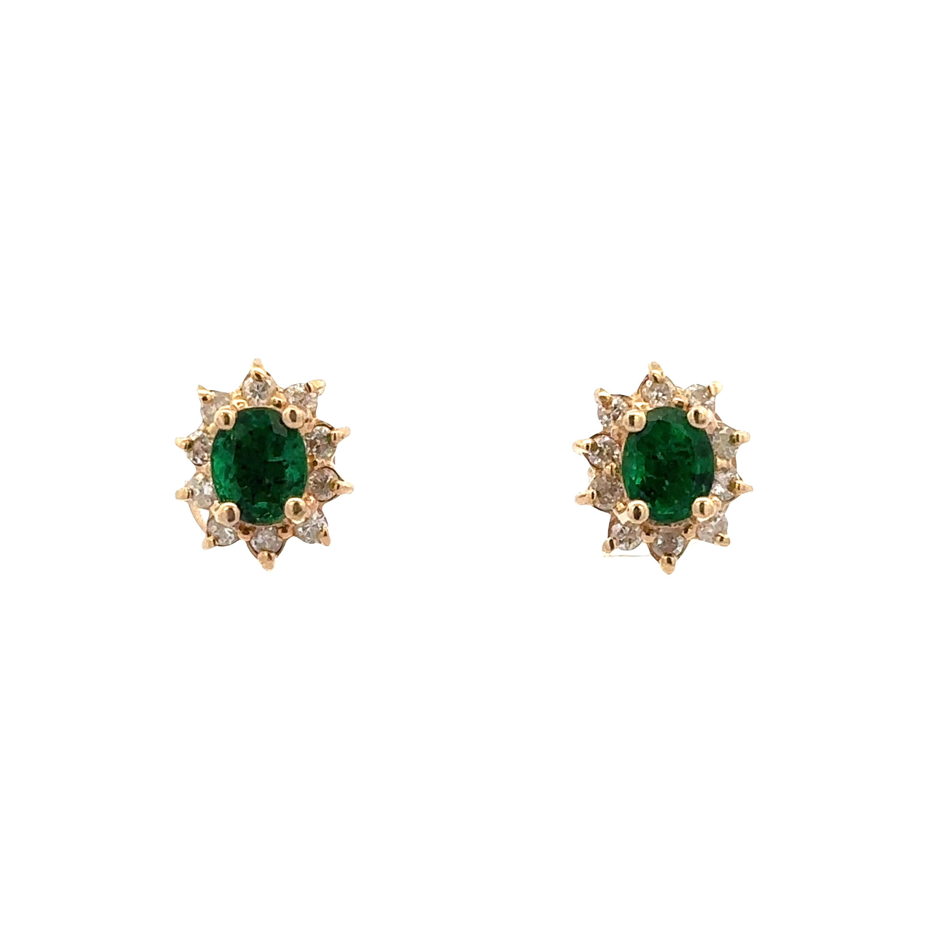 Small 14k Yellow Gold Emerald & Diamond Stud Earrings