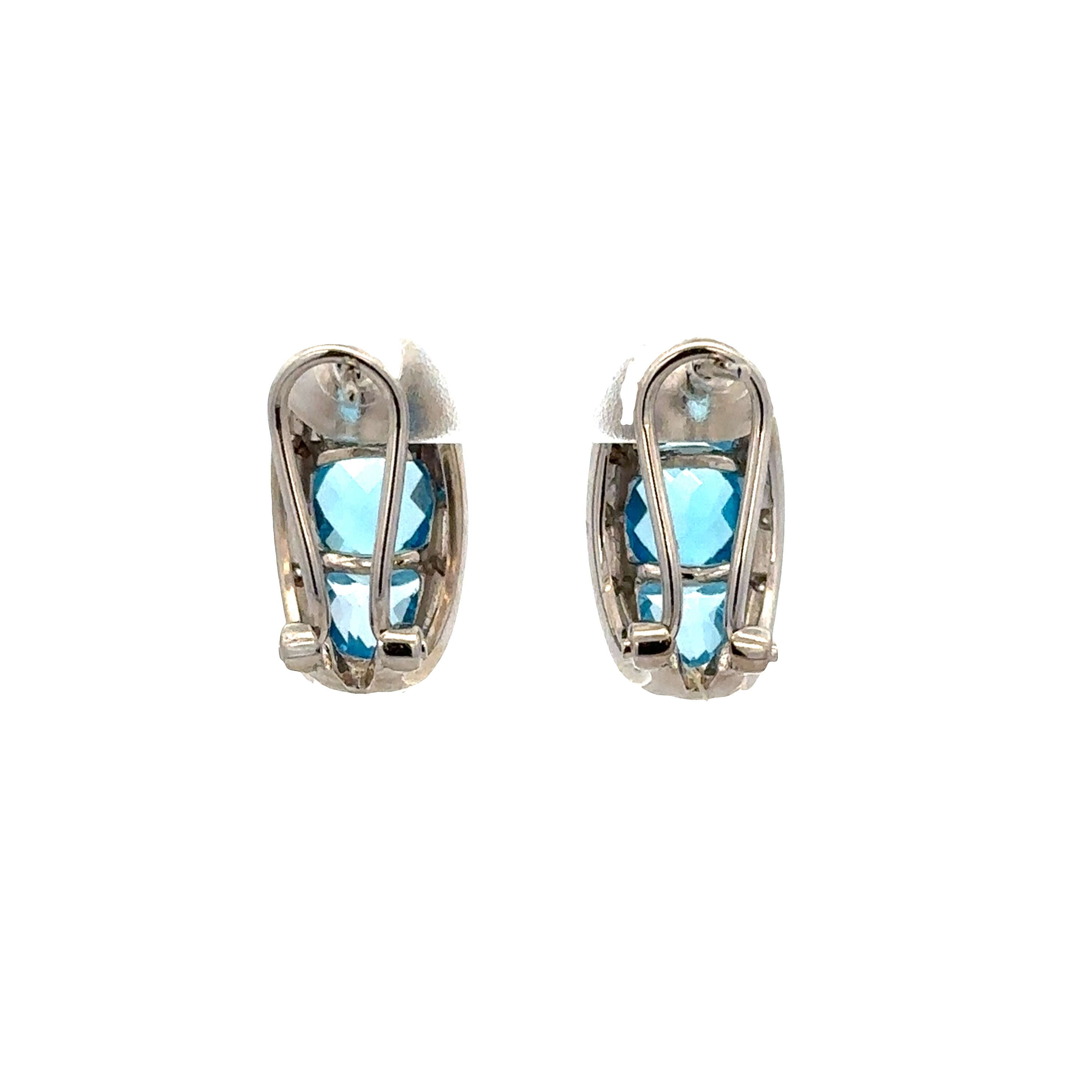 14k White Gold Blue Topaz & Diamond Huggie Earrings – 5/8" Tall