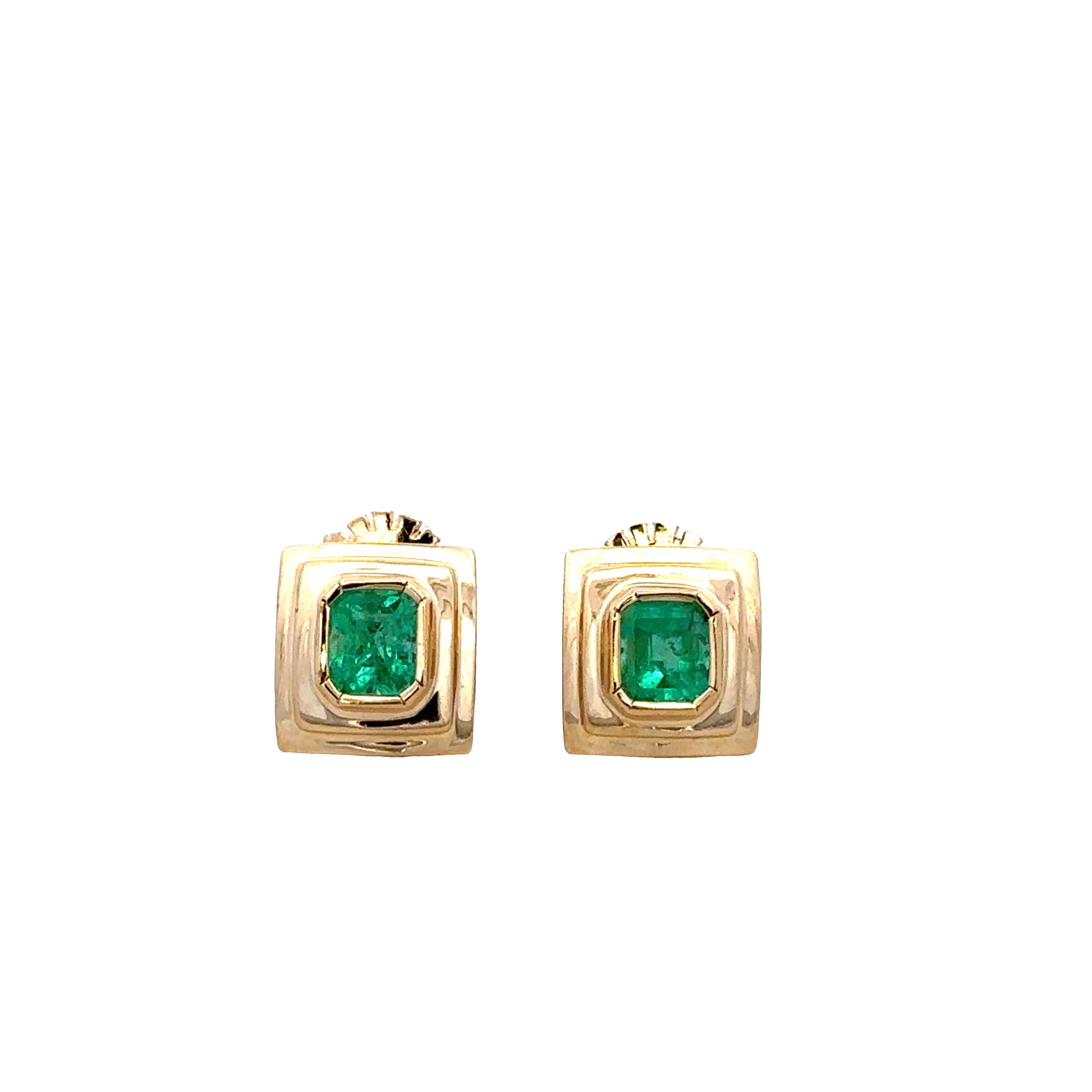 18k Yellow Gold Emerald Geometric Stud Earrings