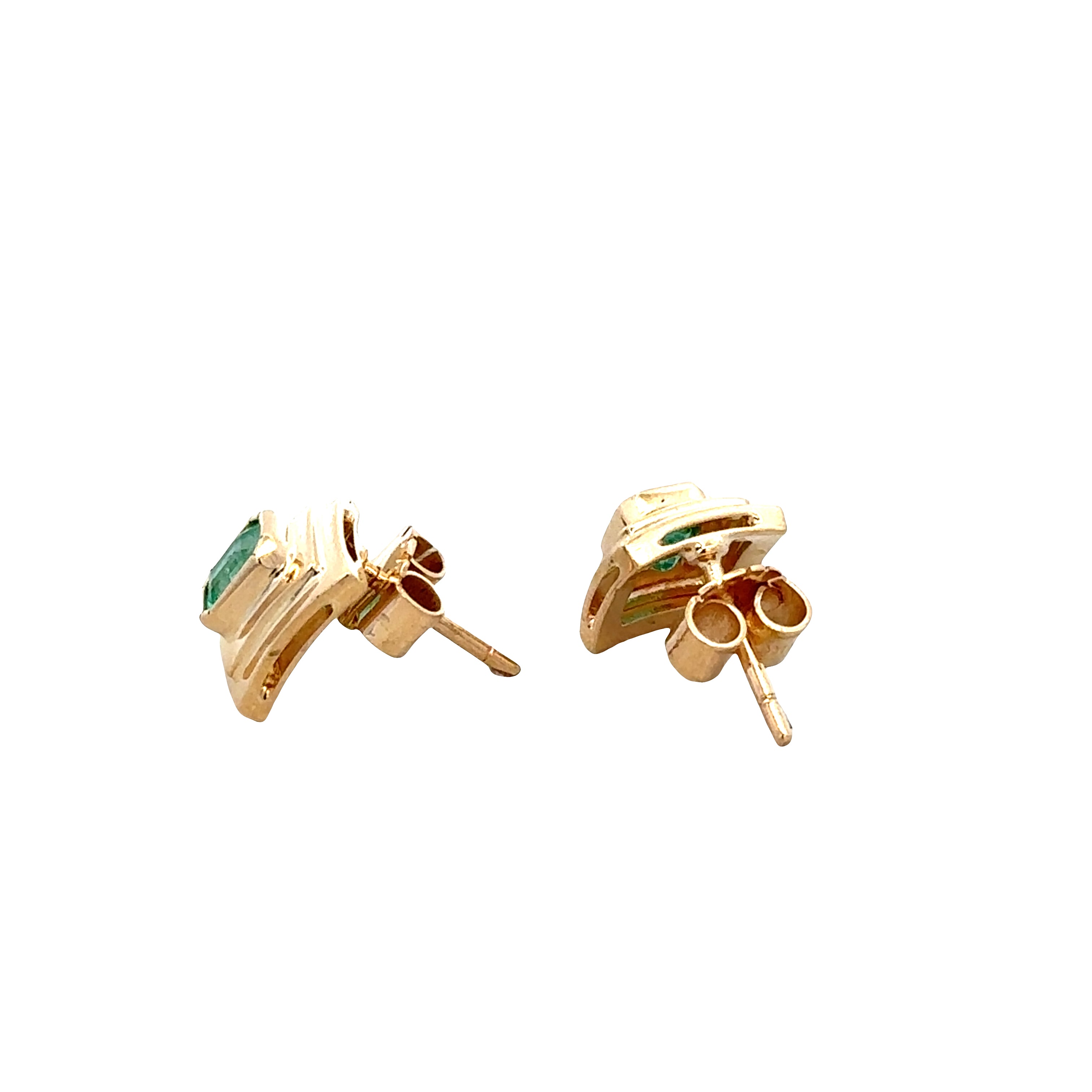 18k Yellow Gold Emerald Geometric Stud Earrings