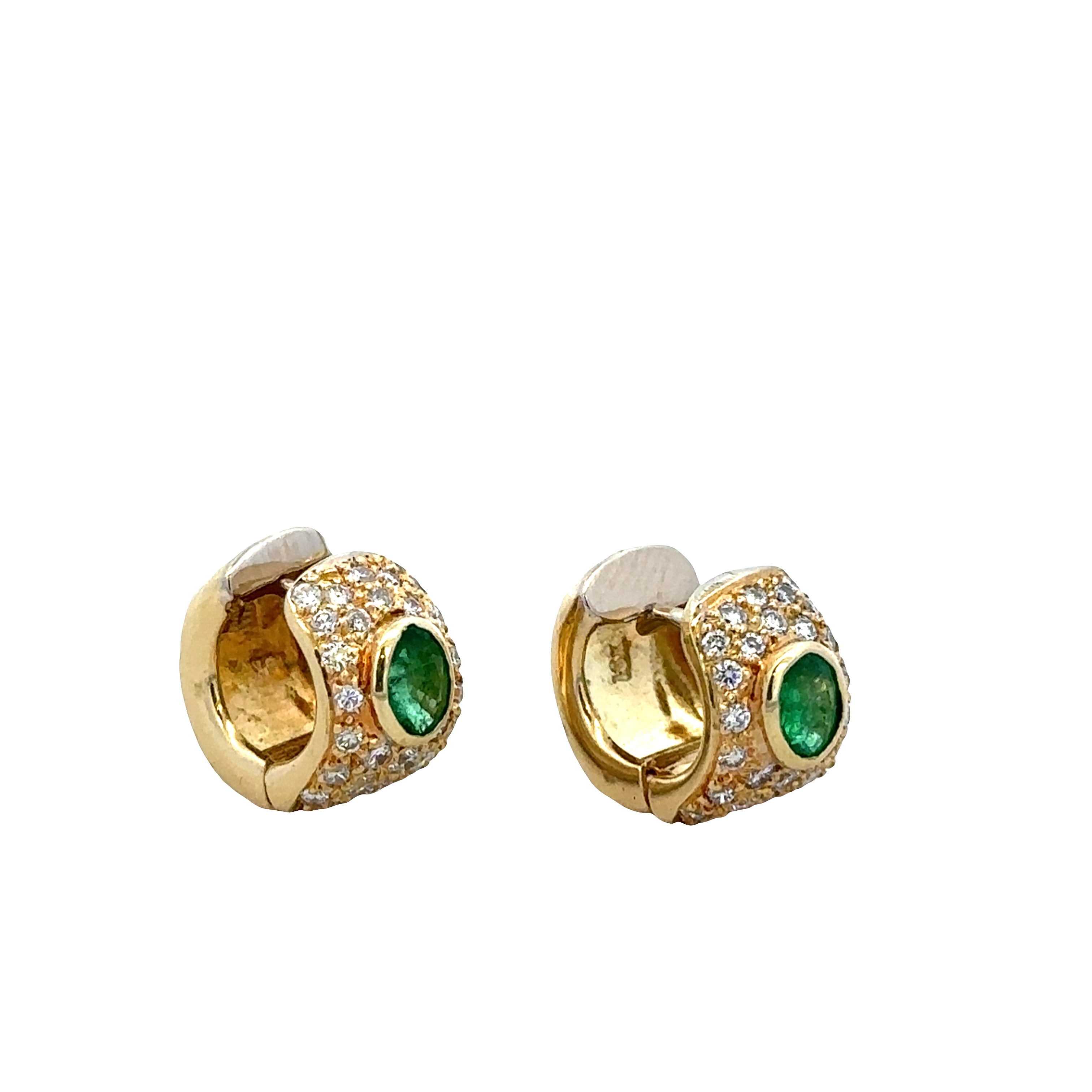 18k Yellow Gold Emerald & Diamond Hoop Earrings