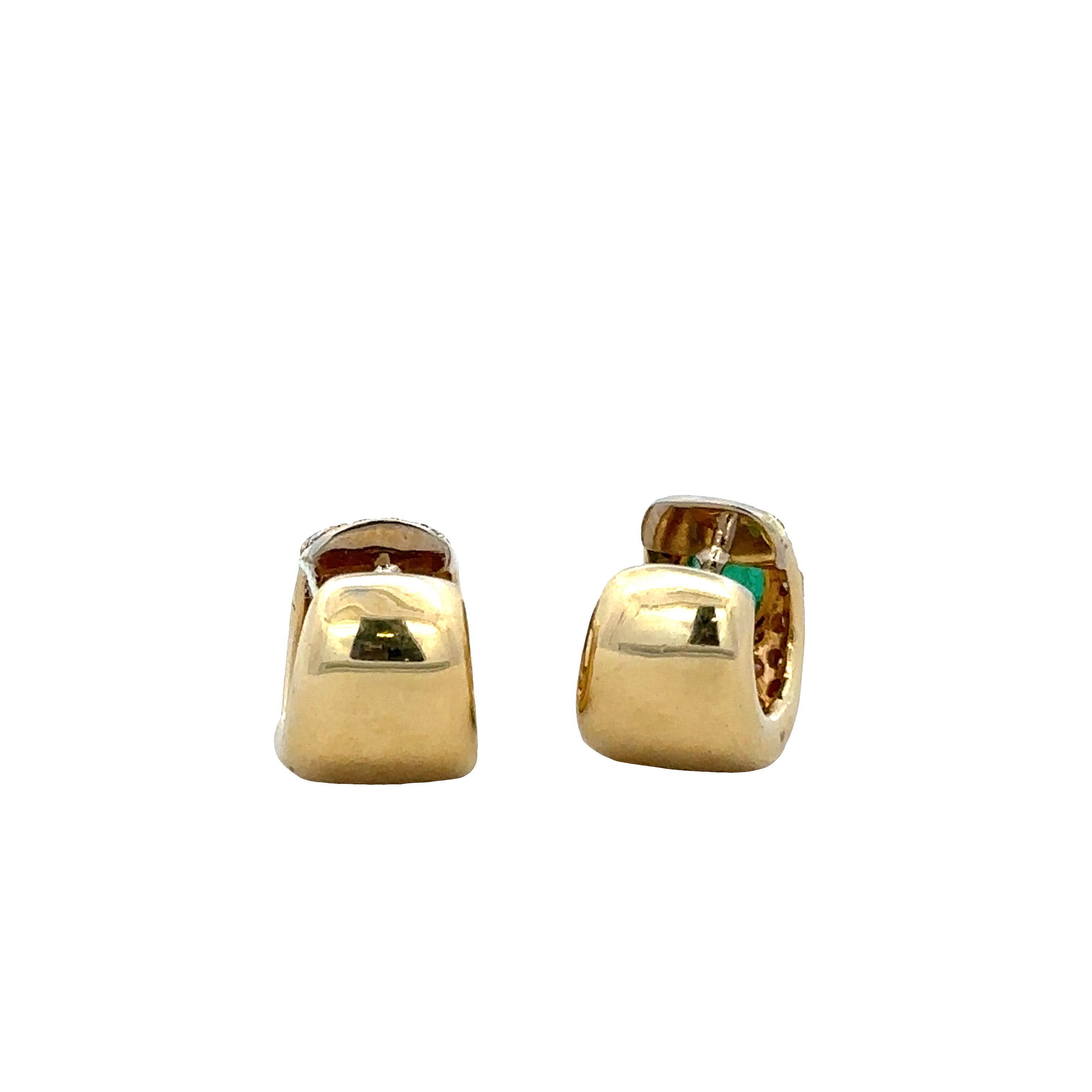 18k Yellow Gold Emerald & Diamond Hoop Earrings