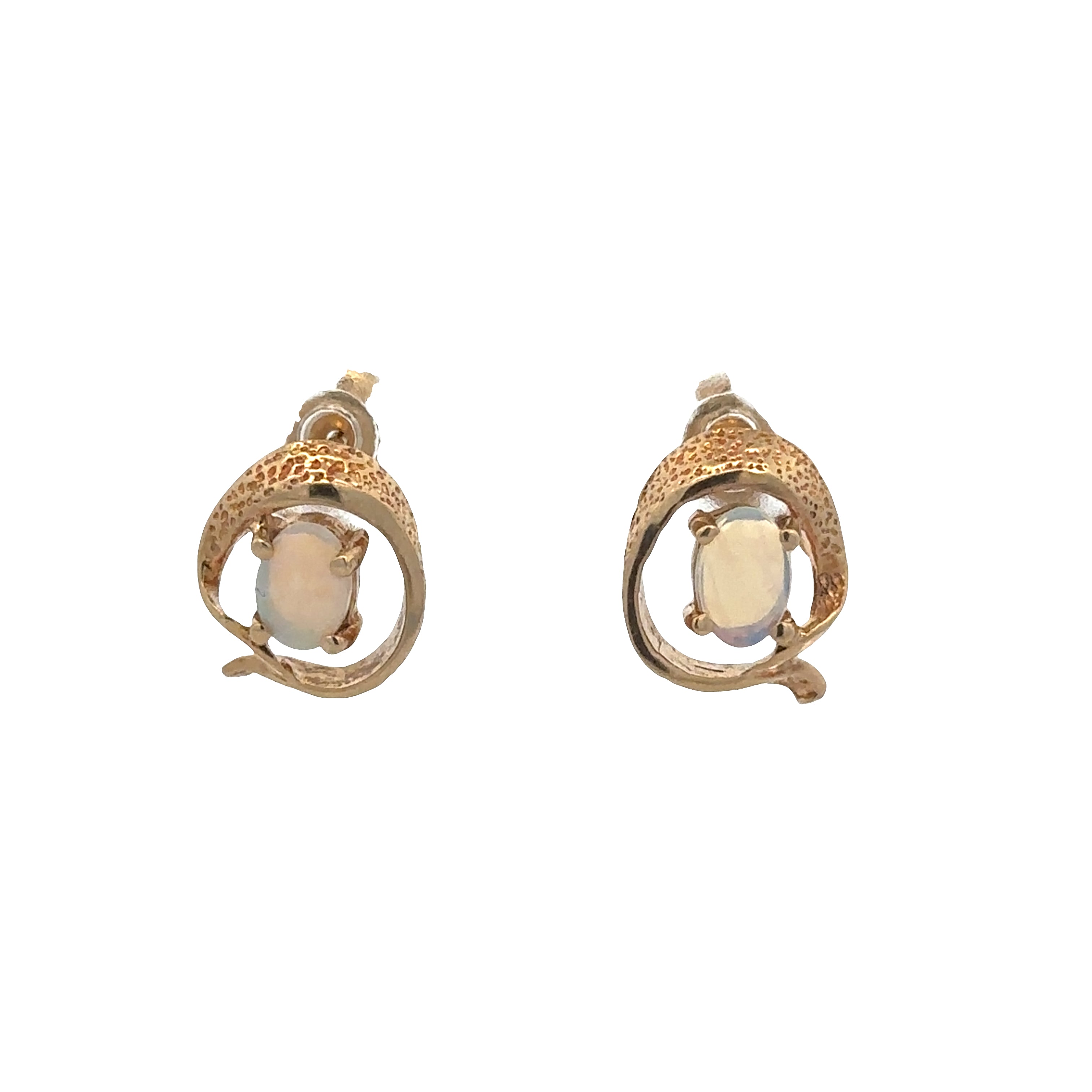 14k Yellow Gold Opal Abstract Stud Earrings