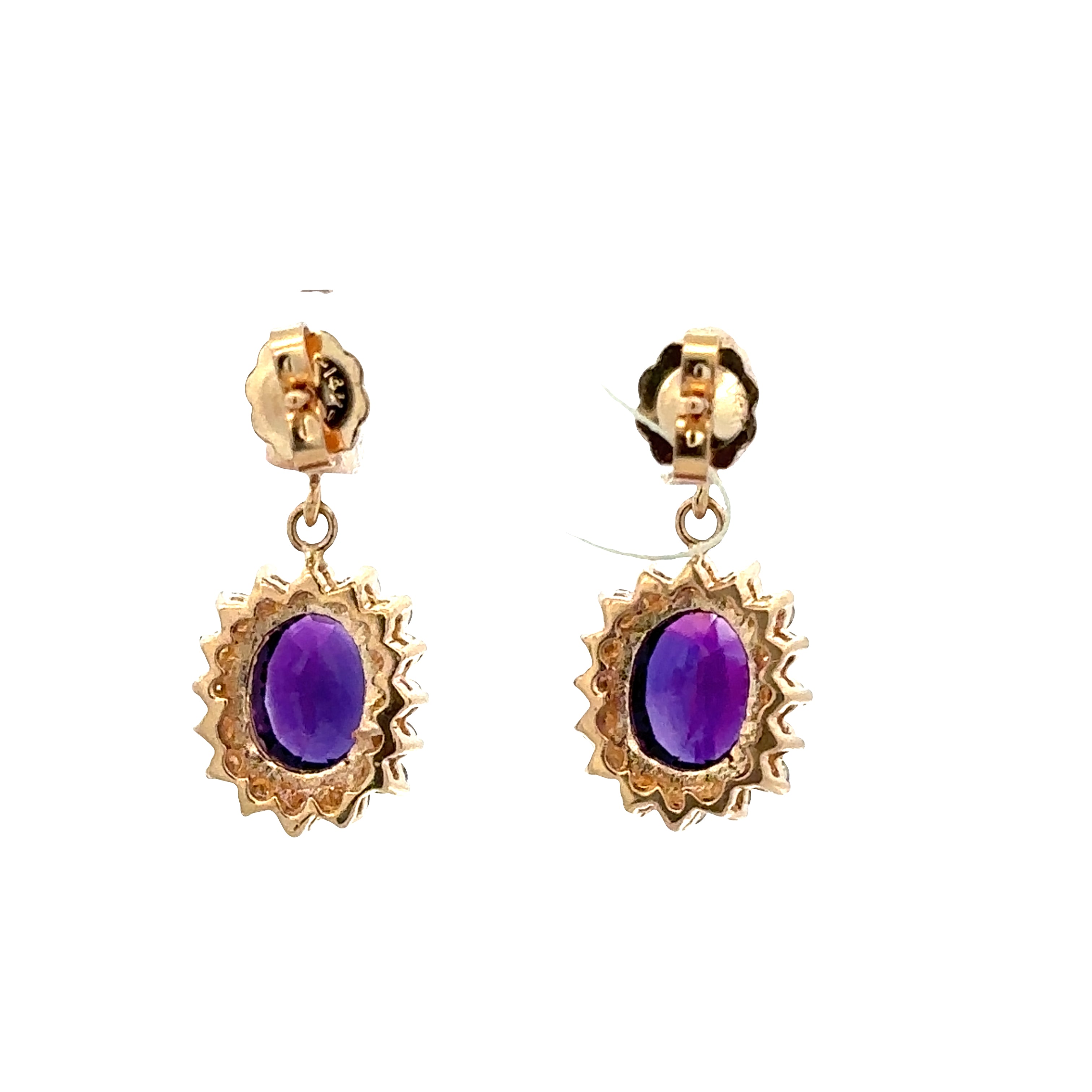 14k Yellow Gold Amethyst & Diamond Drop Earrings