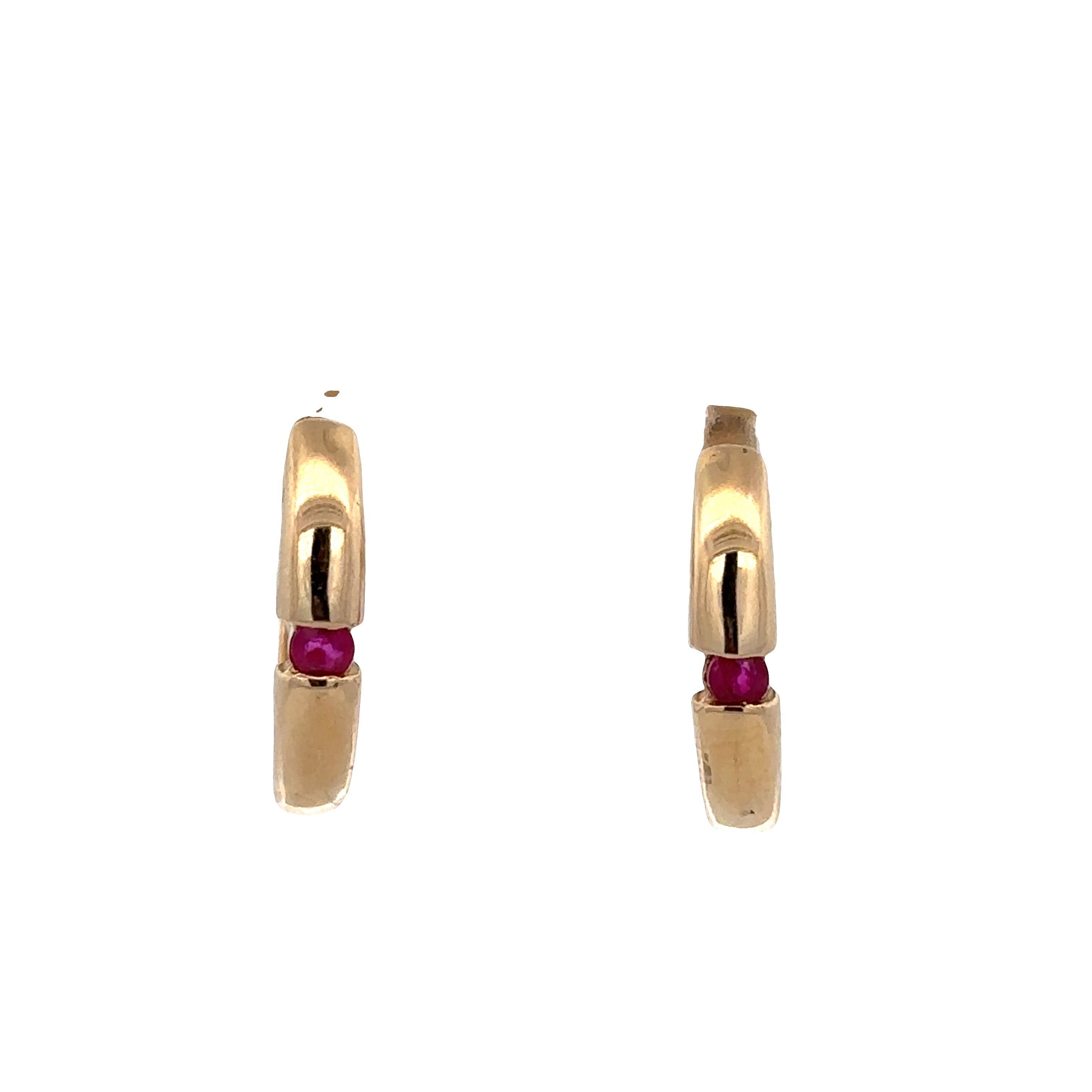 14k Yellow Gold Ruby Hoop Earrings