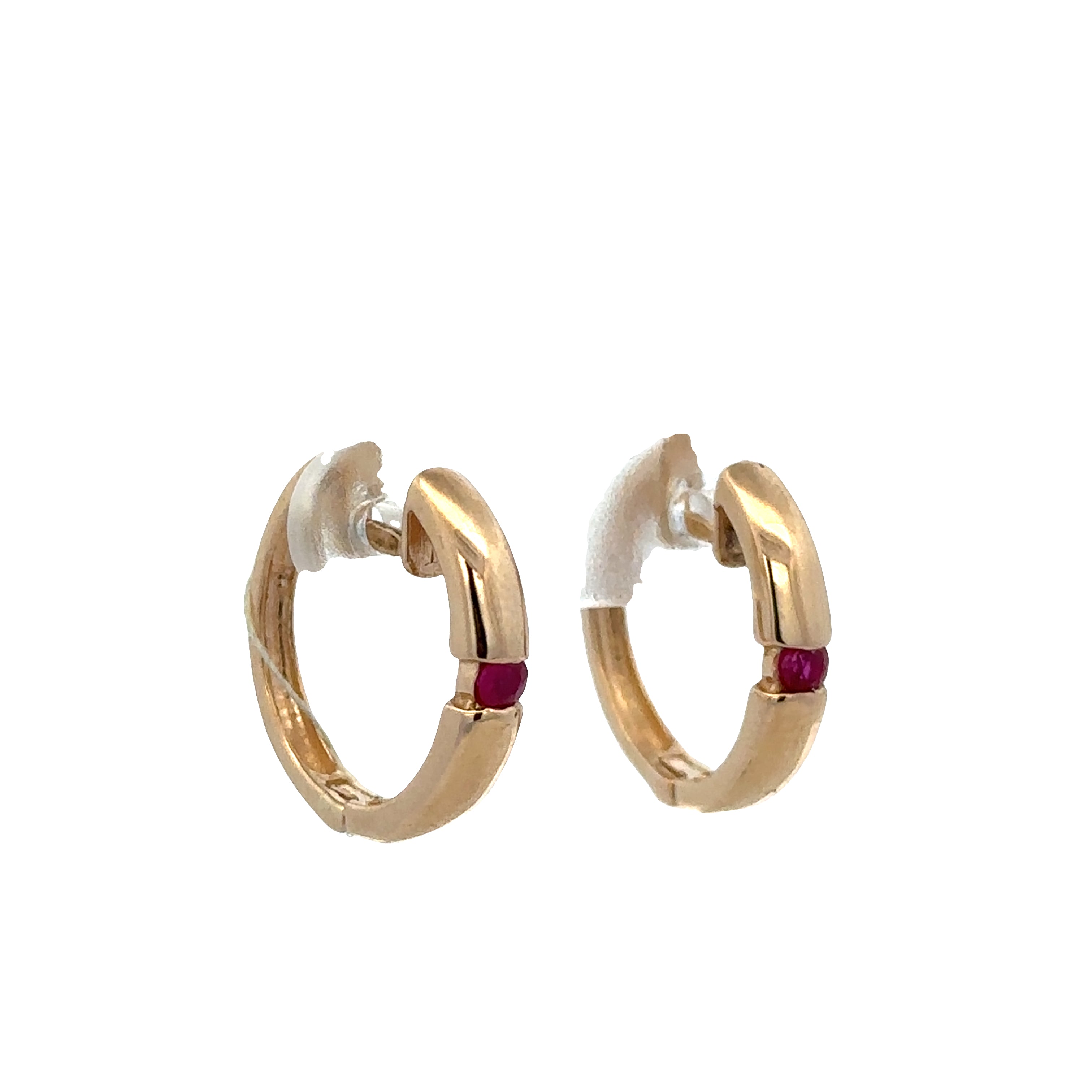 14k Yellow Gold Ruby Hoop Earrings