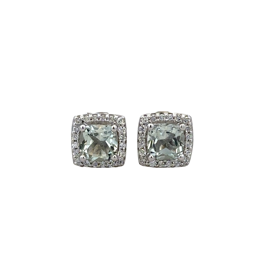14k White Gold Prasiolite & Diamond Halo Stud Earrings
