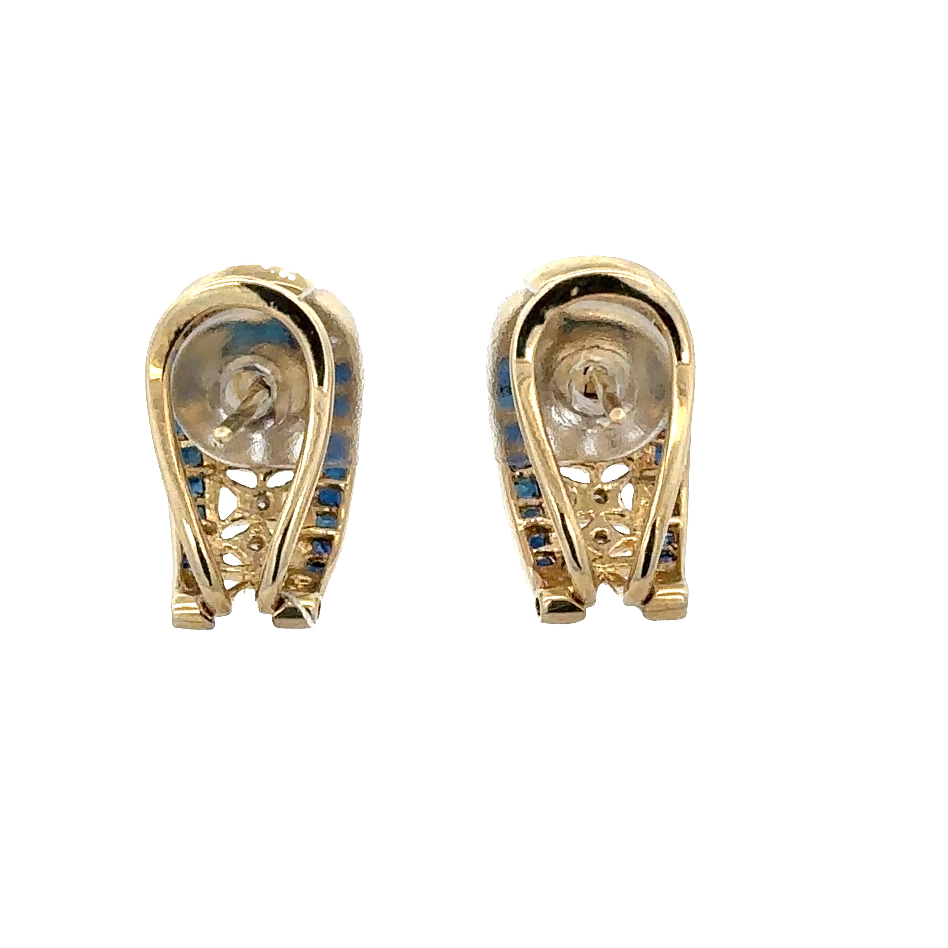 14k Yellow Gold Sapphire & Diamond Huggie Earrings