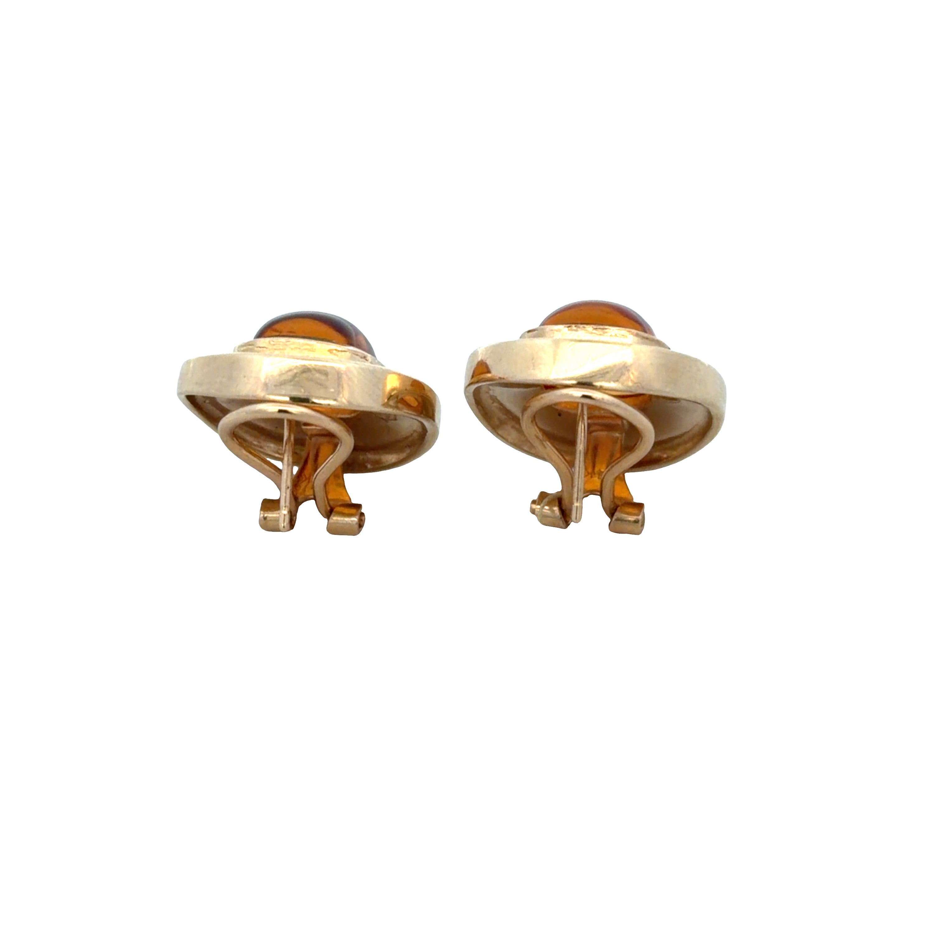 14k Yellow Gold 5.60 CT Oval Citrine Cabochon Earrings with Brushed Finish