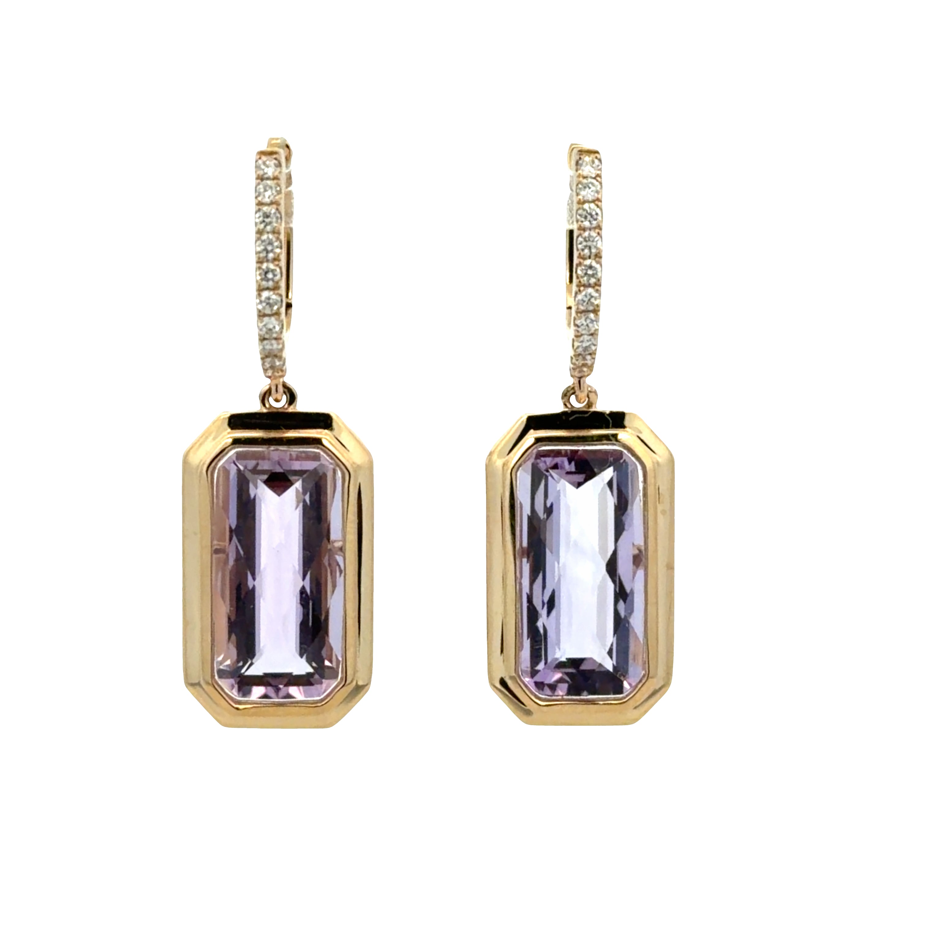 14k Yellow Gold Amethyst & Diamond Dangle Earrings