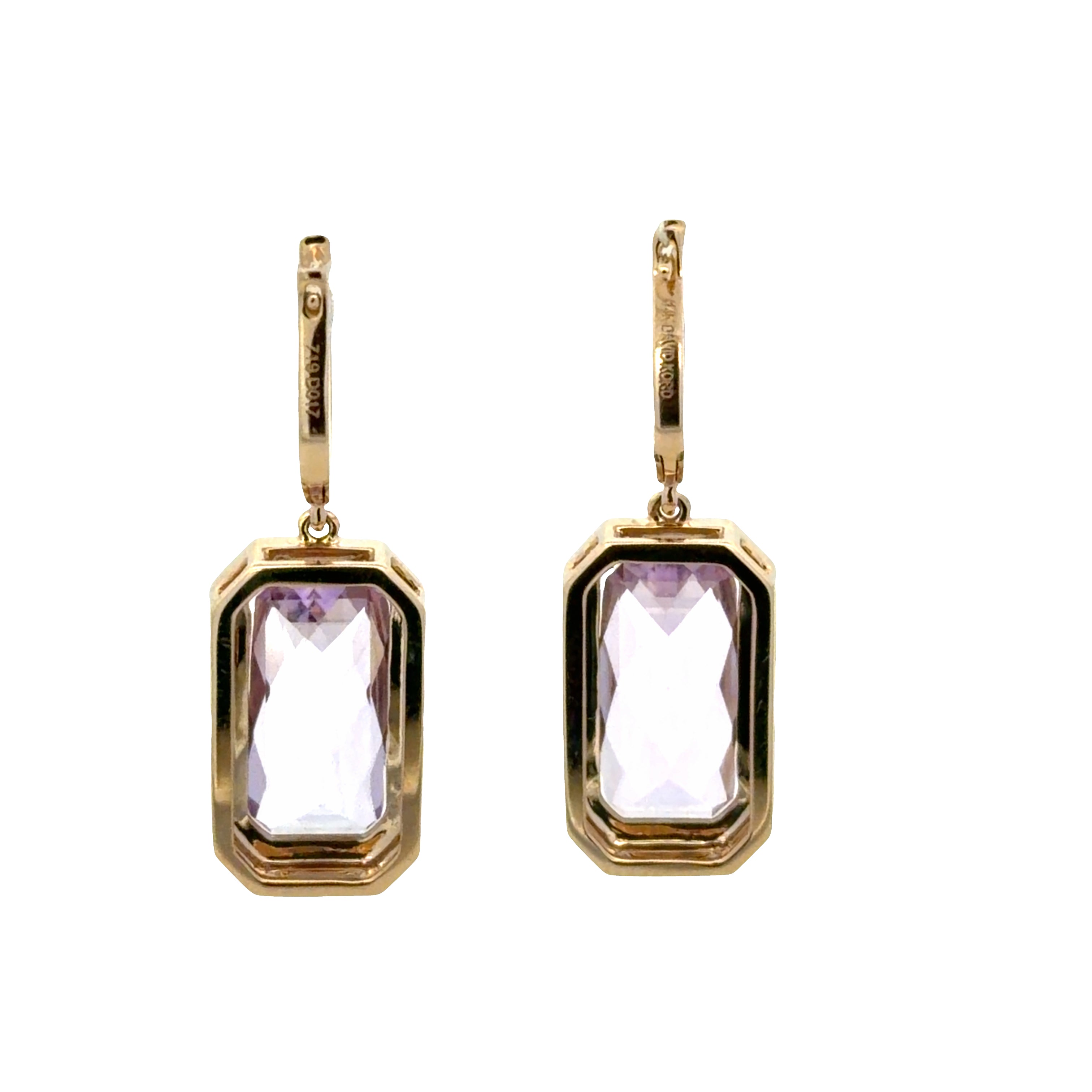 14k Yellow Gold Amethyst & Diamond Dangle Earrings