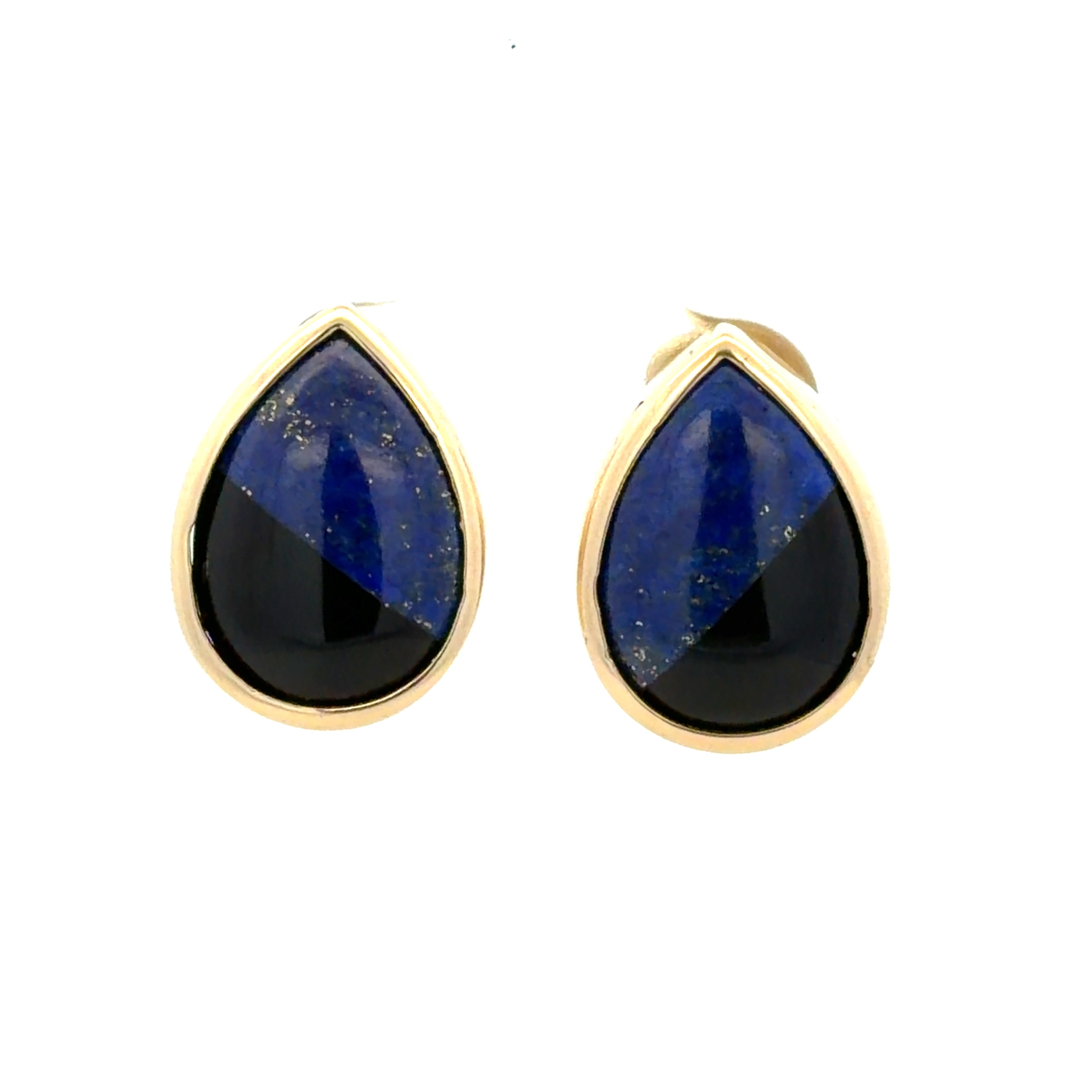 14k Yellow Gold Lapis & Onyx Pear Shape Earrings