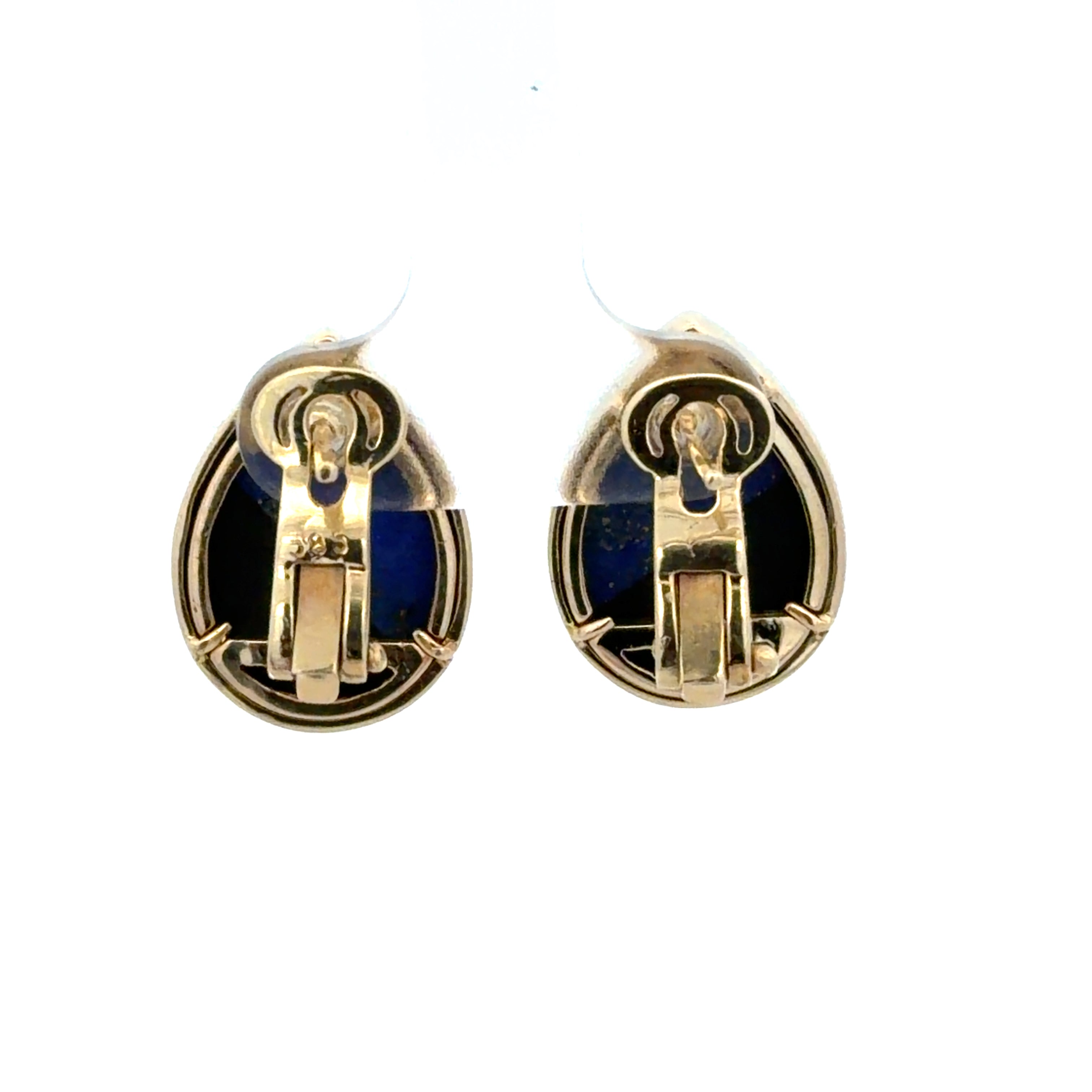 14k Yellow Gold Lapis & Onyx Pear Shape Earrings