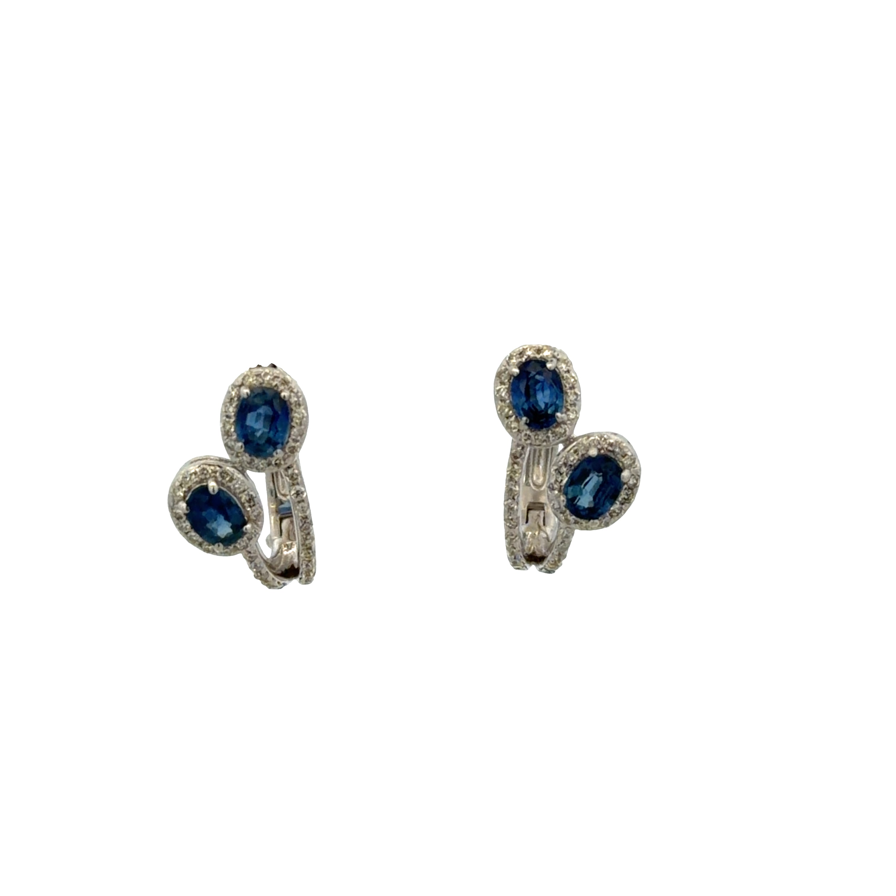 14k White Gold 1.00 CT Sapphire & Diamond Huggie Earrings