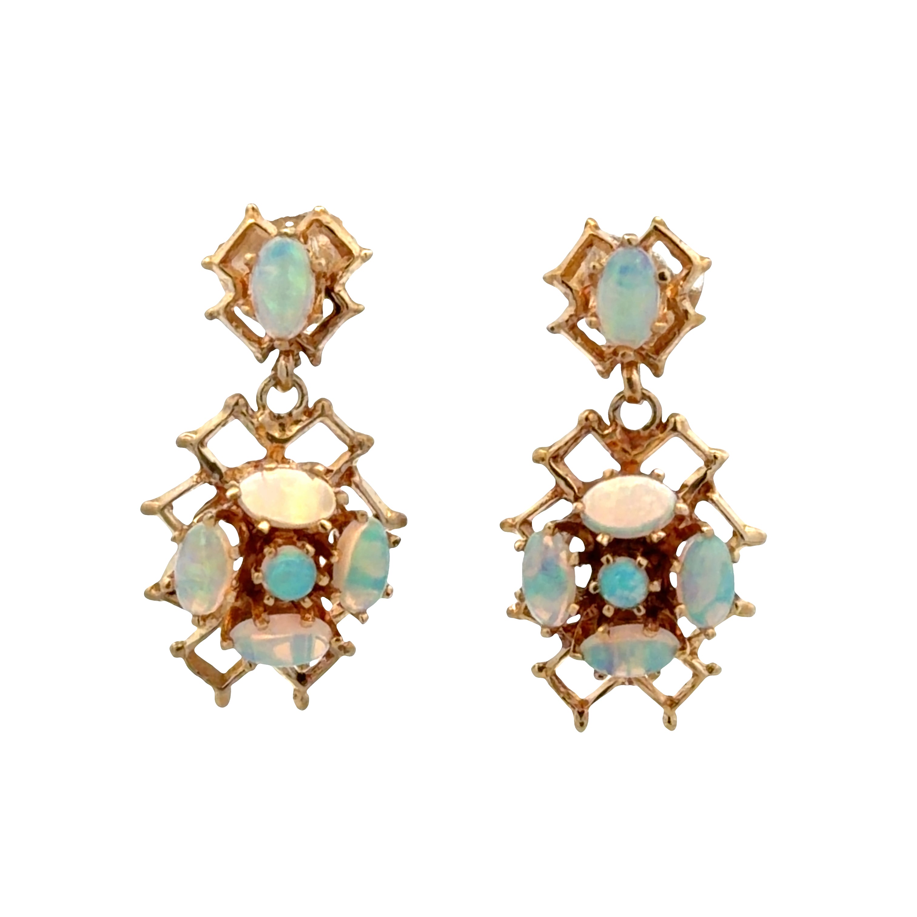 14k Yellow Gold Opal Openwork Drop Earrings
