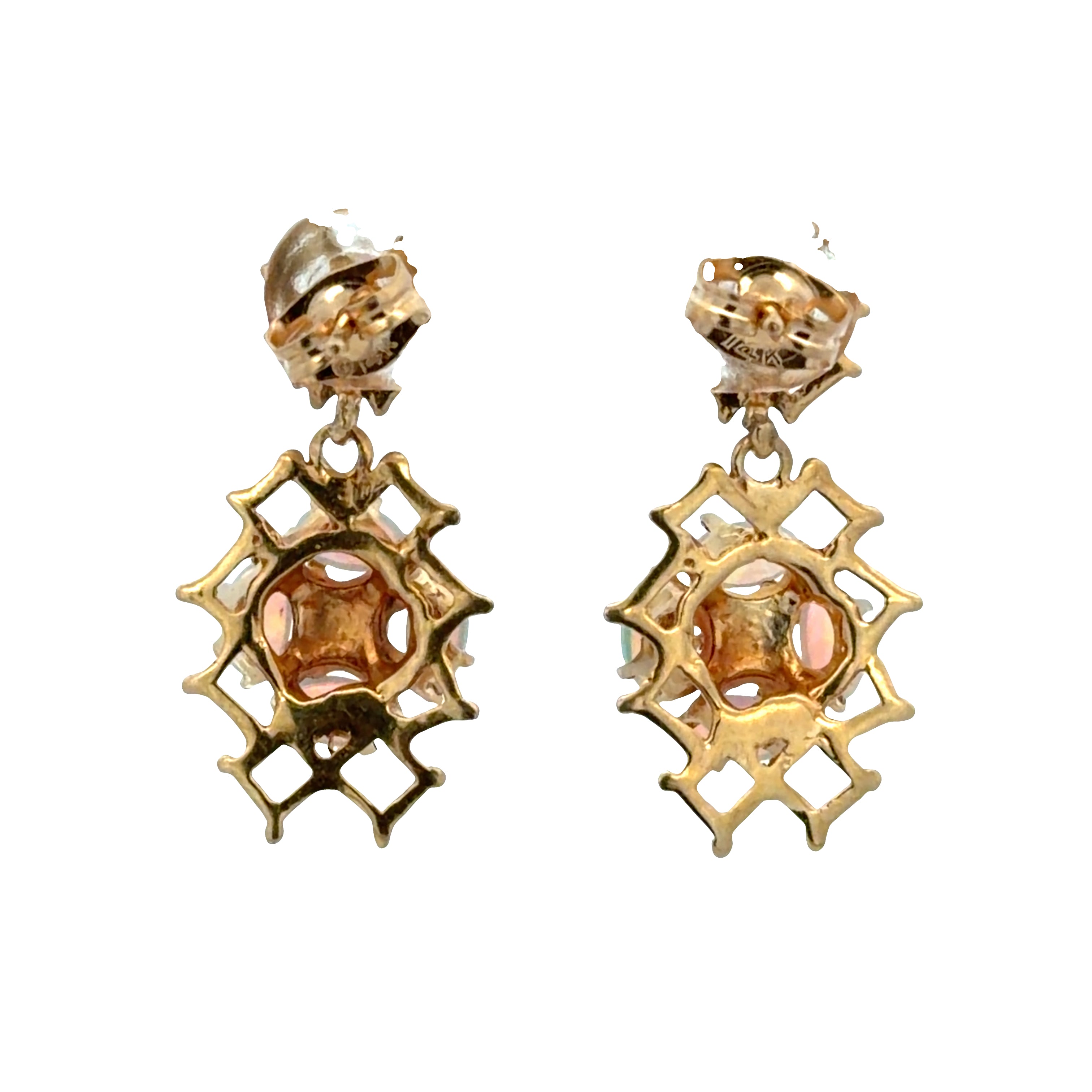 14k Yellow Gold Opal Openwork Drop Earrings