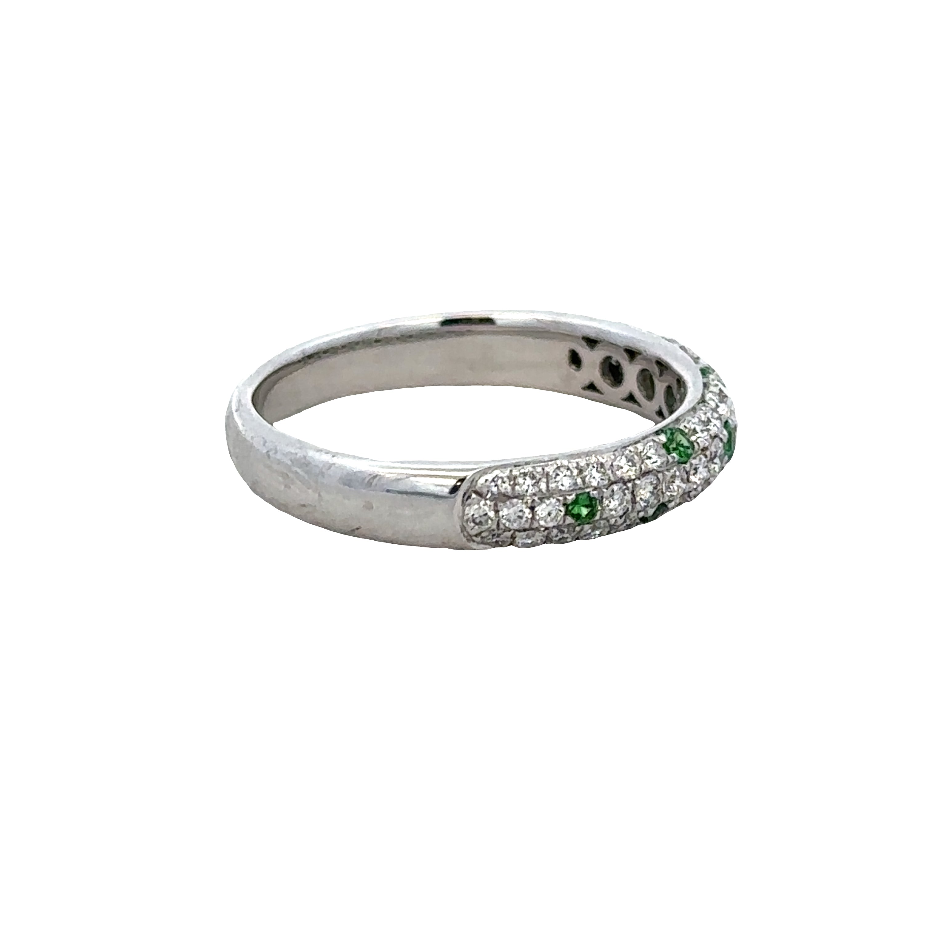 18k White Gold Diamond & Tsavorite Wedding Band