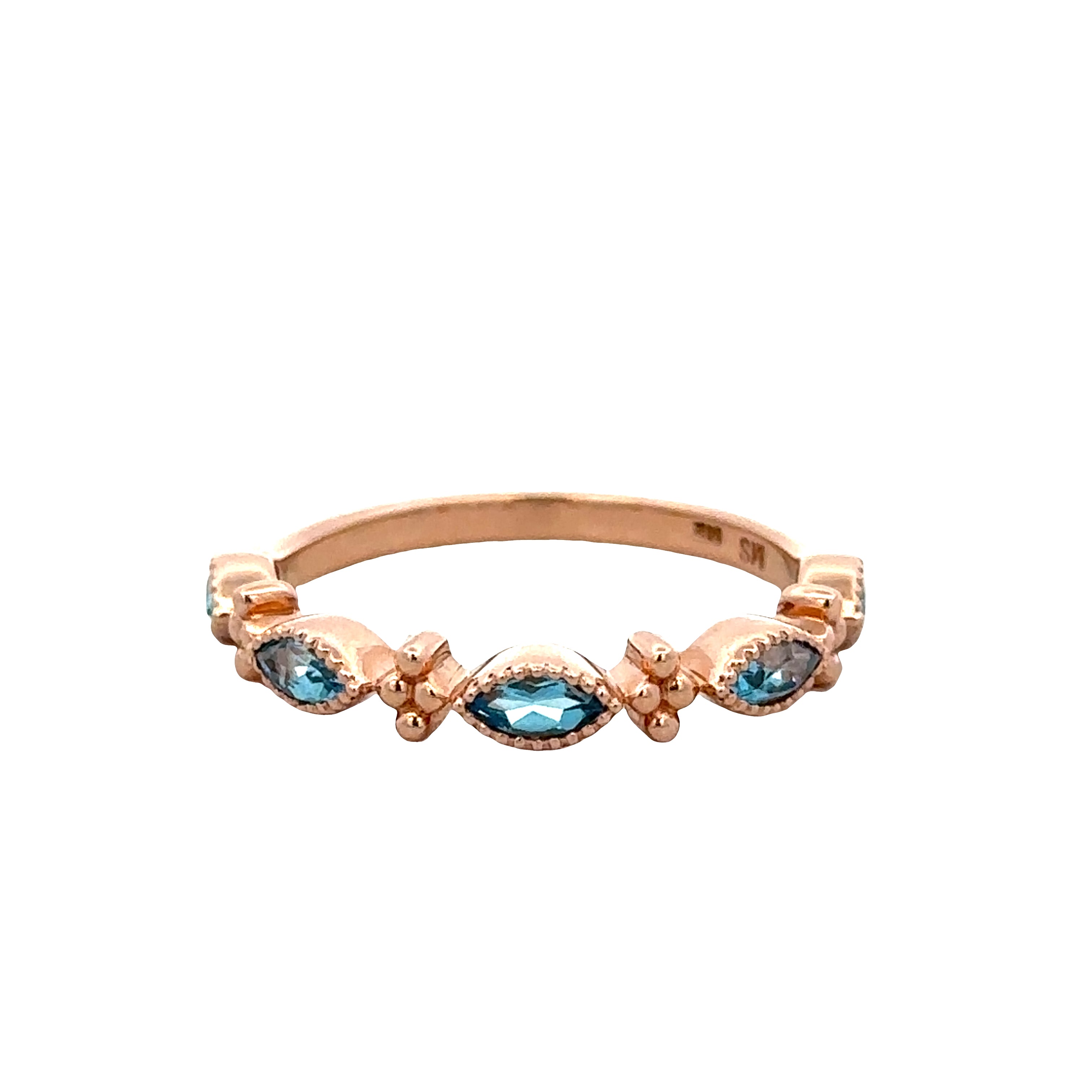 14k Rose Gold Marquise Blue Topaz Band – Size 6.75
