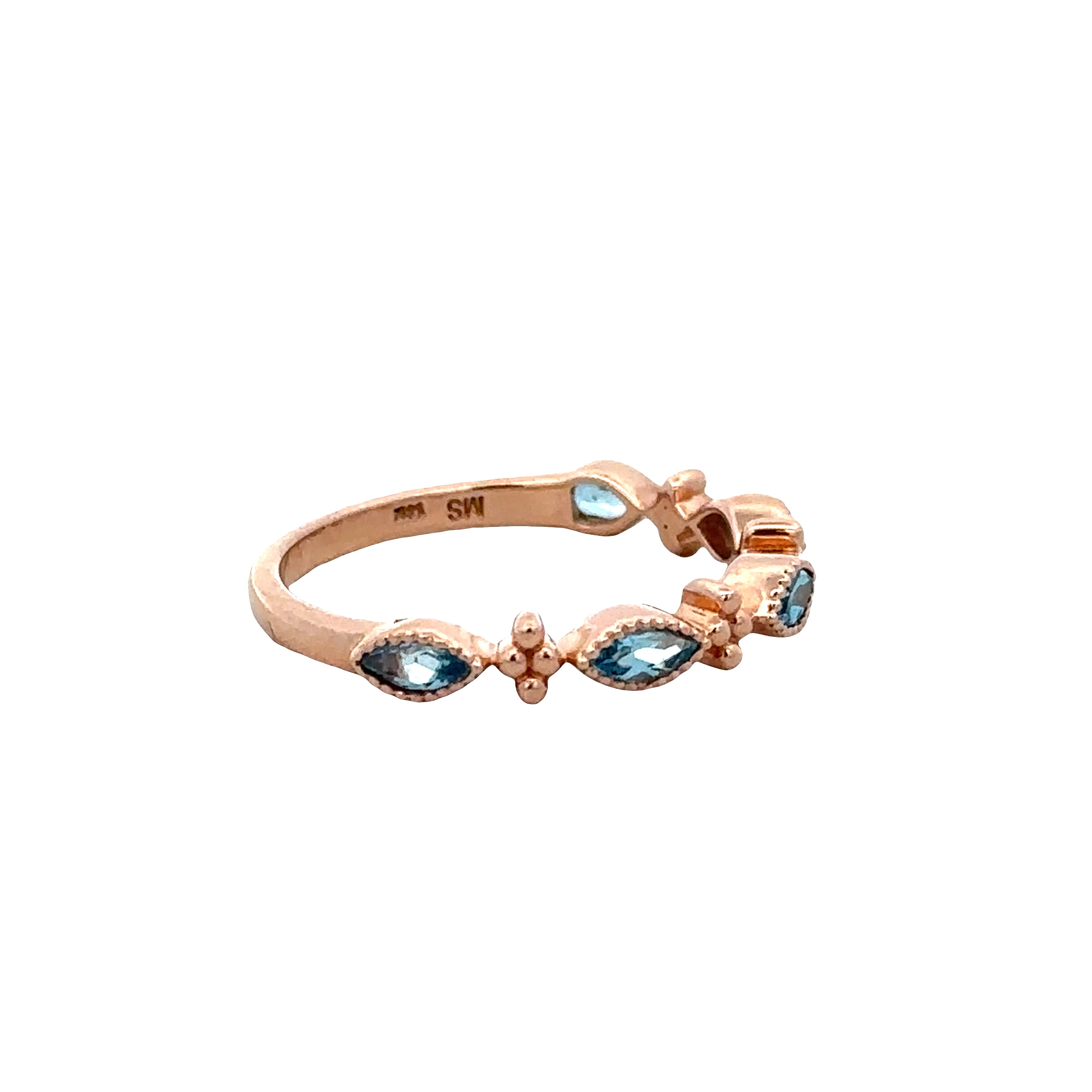 14k Rose Gold Marquise Blue Topaz Band – Size 6.75