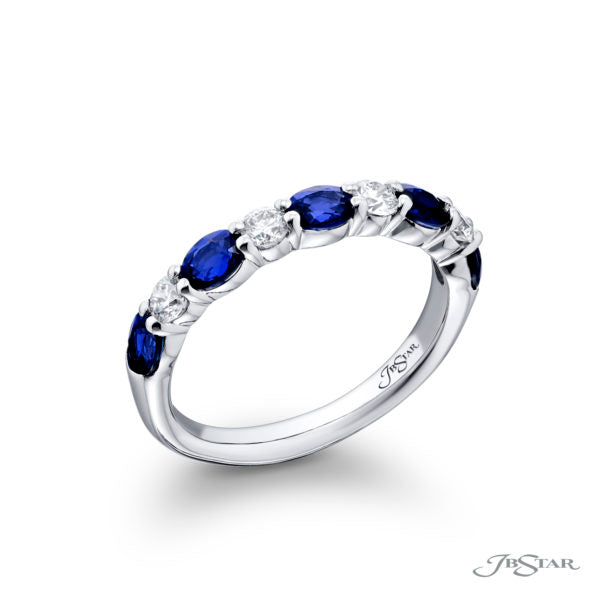 Platinum Sapphire & Diamond Alternating Band Ring – Size 6.5
